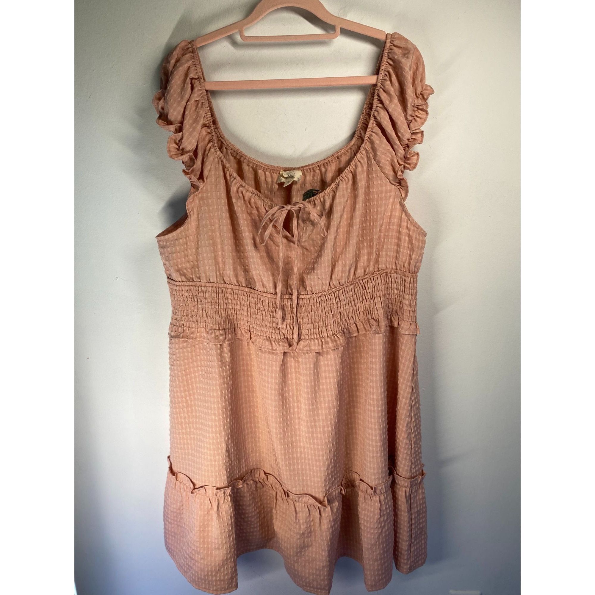 Other NEW Perch By Blu Pepper Textured Peach Mini Dress With Ruffl Size 3XL / US 20-22 - 1 Thumbnail