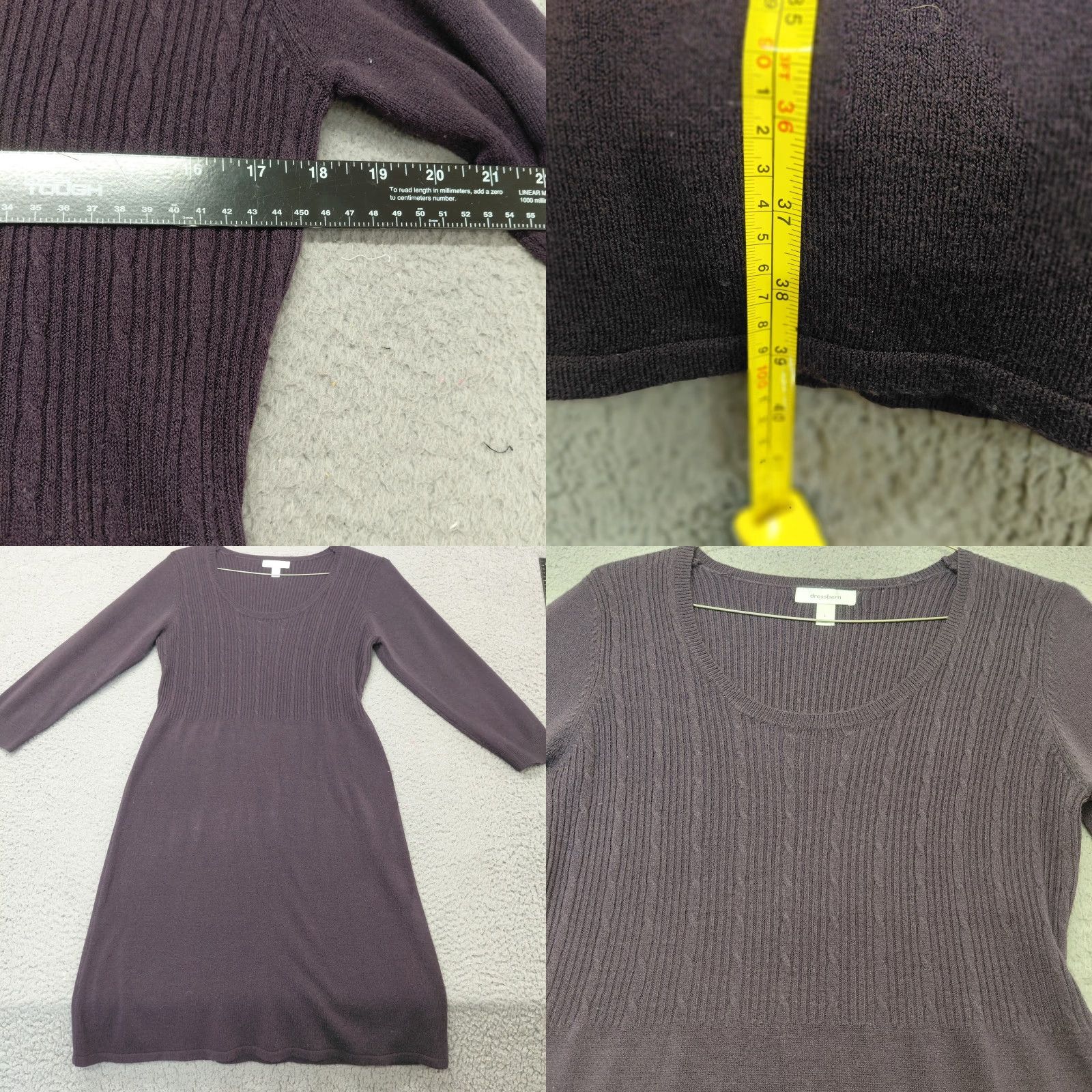Vintage Dressbarn Dress Purple Scoop Neck Pleated Knit 3/4 Sleeve L Women's Large Bohemian Classic City Dress Size L / US 10 / IT 46 - 8 Thumbnail