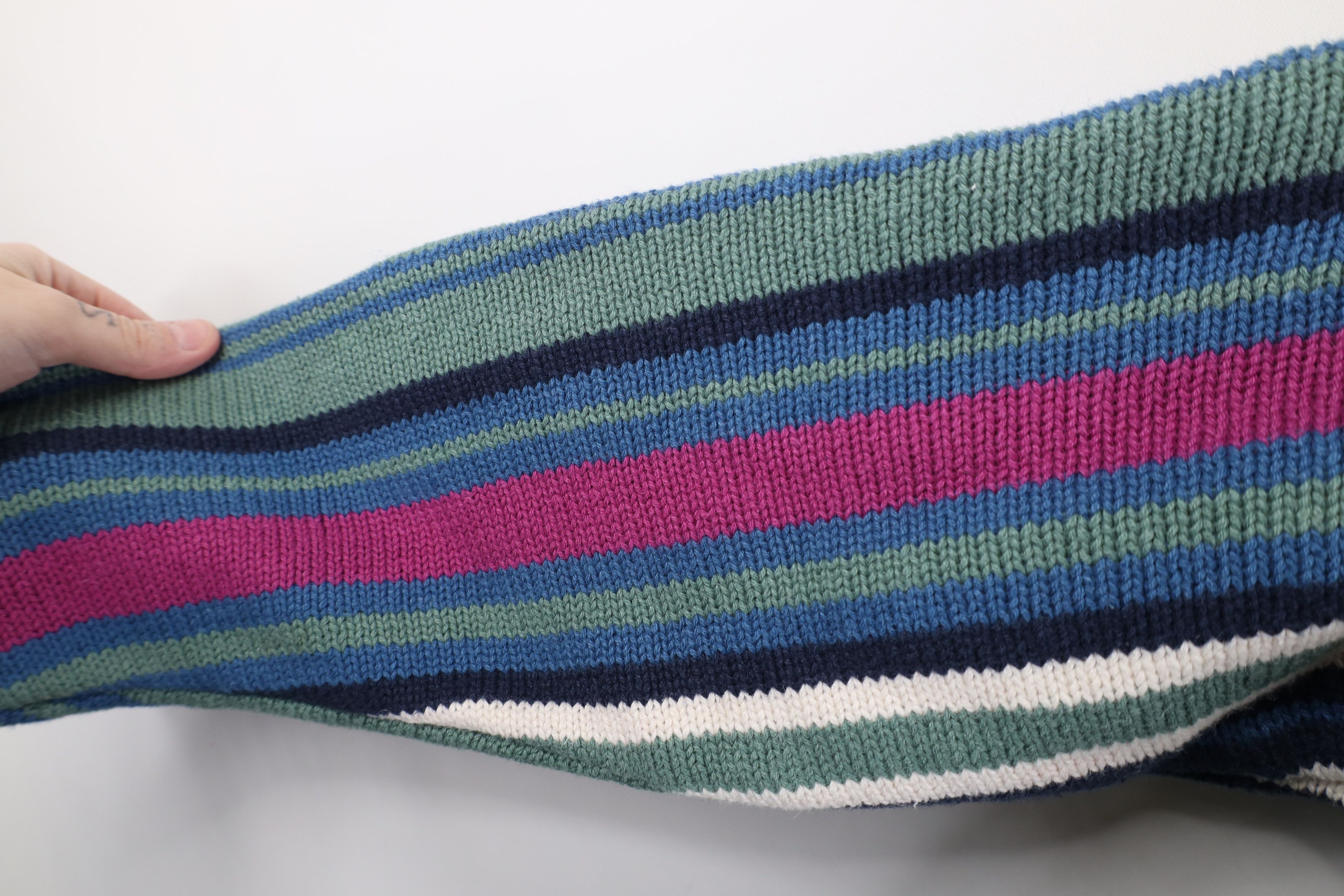 Vintage Vintage 90s Streetwear Cotton Knit Striped Panel Sweater Size US M / EU 48-50 / 2 - 5 Thumbnail