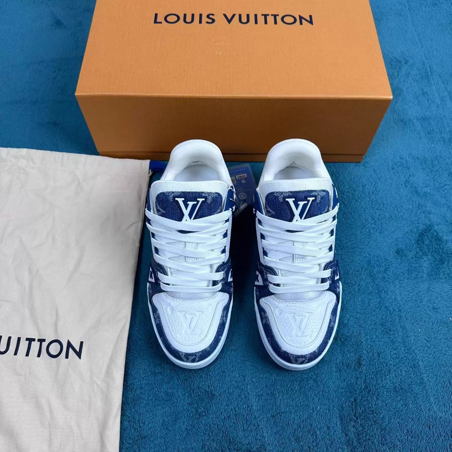 Louis Vuitton LV Trainer White Blue All Over Print Denim 2/36 Size US 5.5 / IT 35.5 - 1 Thumbnail