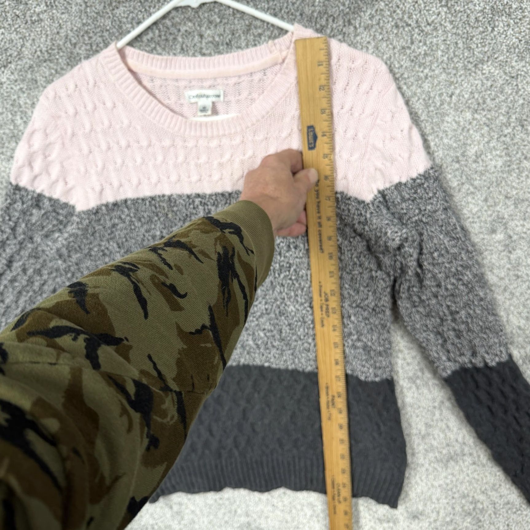Croft & Barrow Womens Croft & Barrow Sweater M Gray Pink Colorblock Cable Knit Pastel Soft Girl Size M / US 6-8 / IT 42-44 - 2 Thumbnail