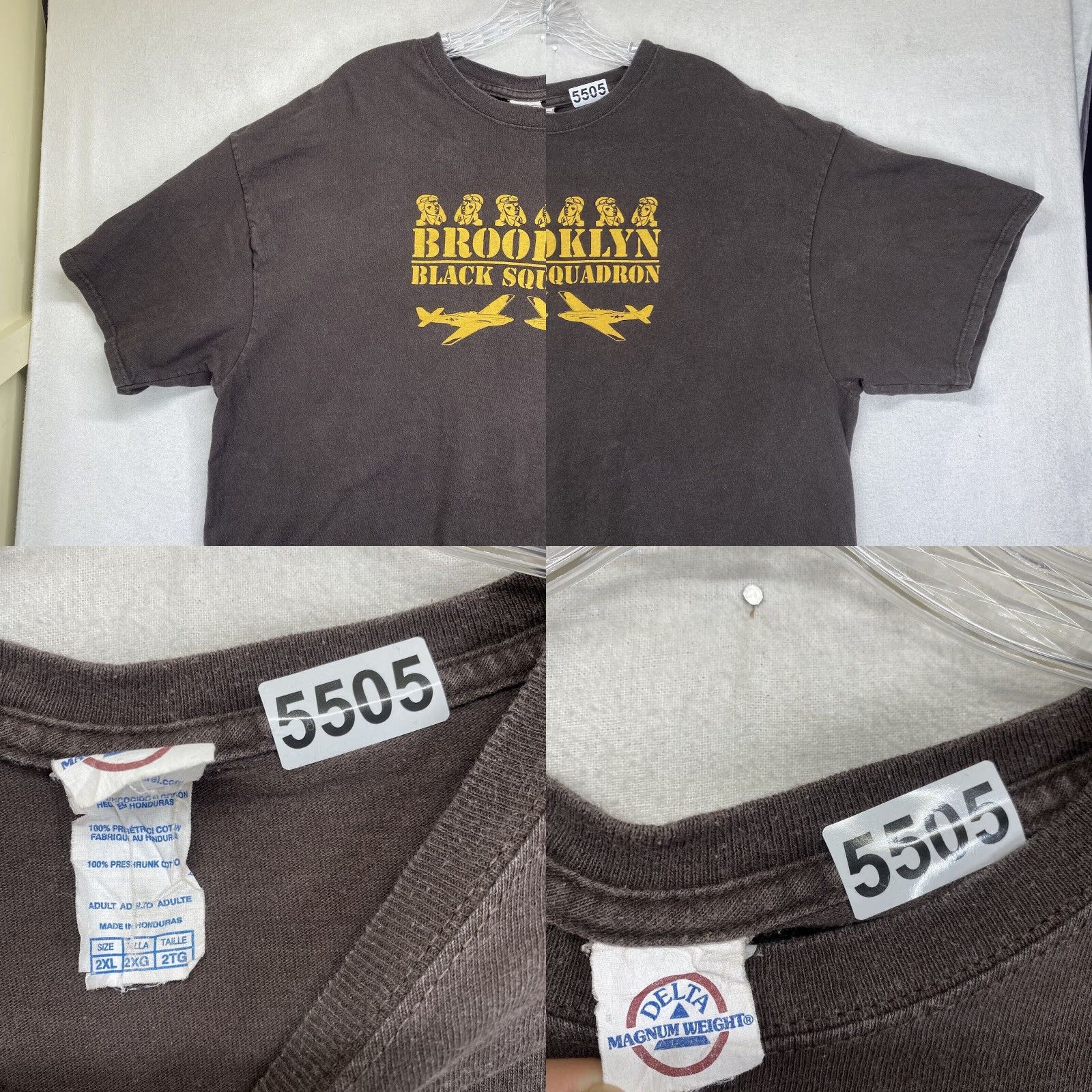 Delta VINTAGE 1990s Brooklyn Black Squadron Military T-Shirt XL Brown Graphic Tee Men Size US XL / EU 56 / 4 - 8 Thumbnail