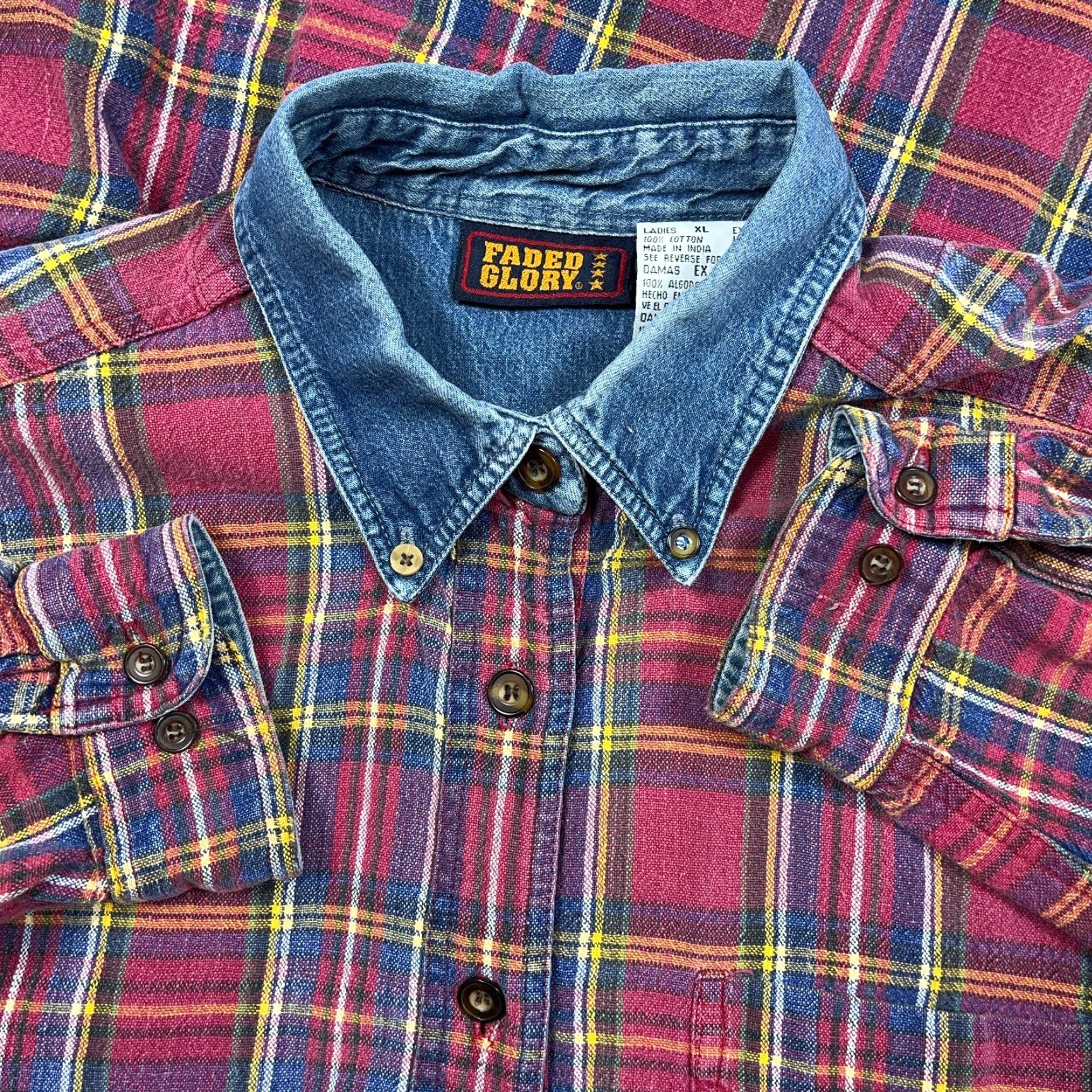 Faded Glory Vintage Faded Glory Shirt Men XL Red Tartan Plaid Oxford Cloth Denim Collar 90s Size US XL / EU 56 / 4 - 2 Thumbnail