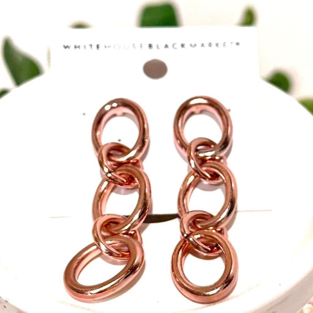 White House Black Market WHBM Rose Gold Oval Link Dangle Earrings NWT Size ONE SIZE - 6 Thumbnail