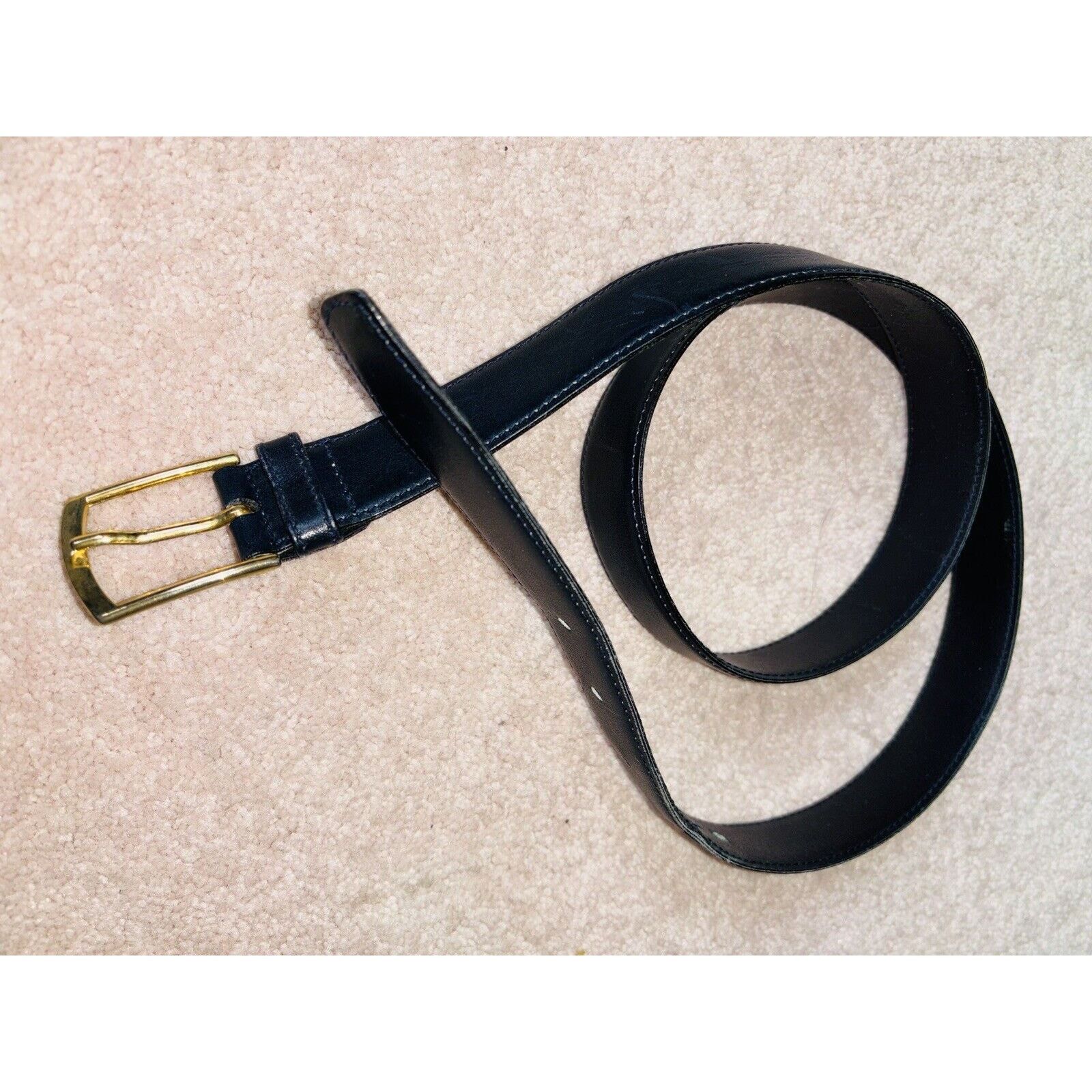 Harrods Vintage Harrods Black Leather Belt 38" Brass Buckle British Size 38 - 3 Thumbnail