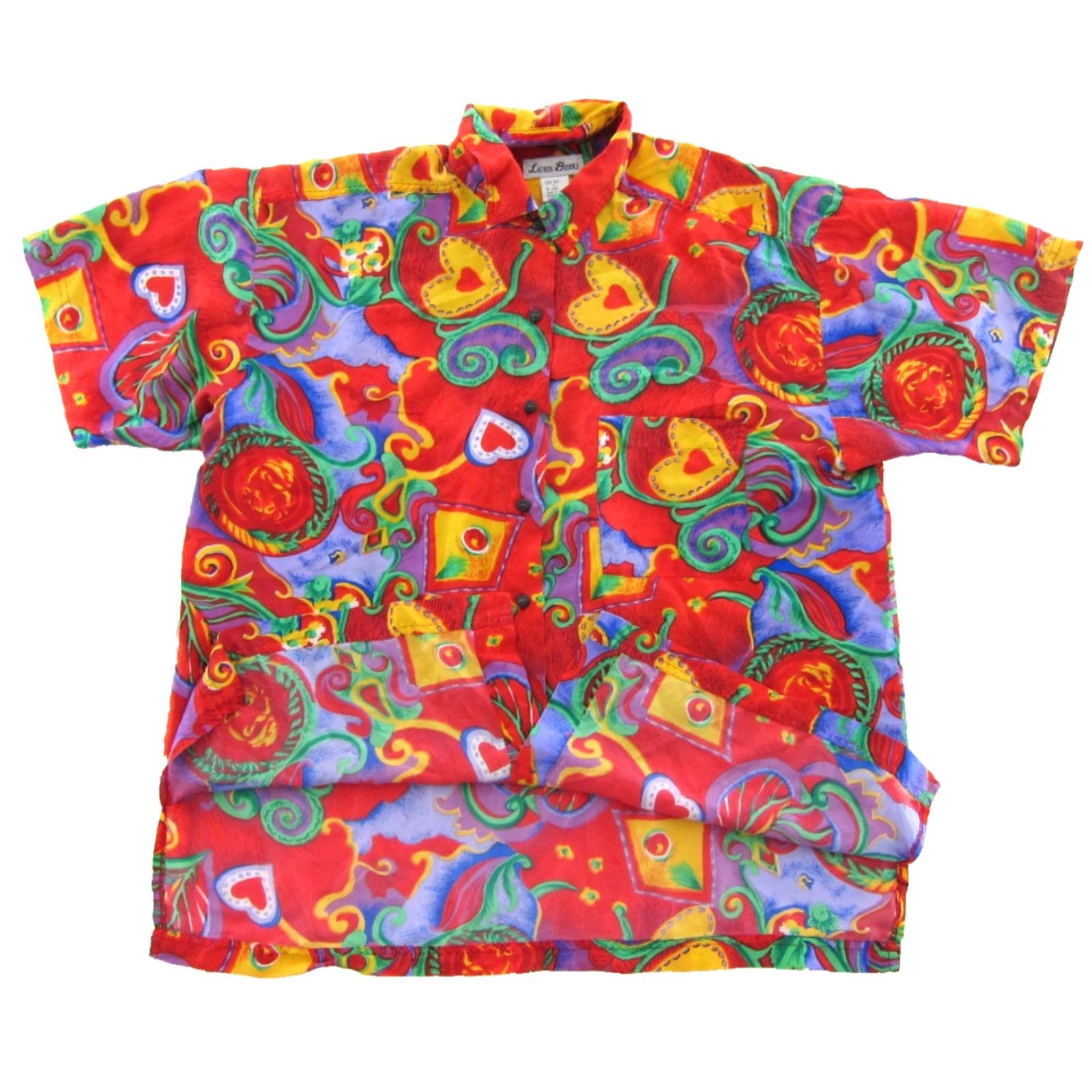 Vintage Lauren Brooke Blouse Shirt L Women Red Silk Heart Floral Short Sleeve Button Up Blouse Size L / US 10 / IT 46 - 5 Thumbnail