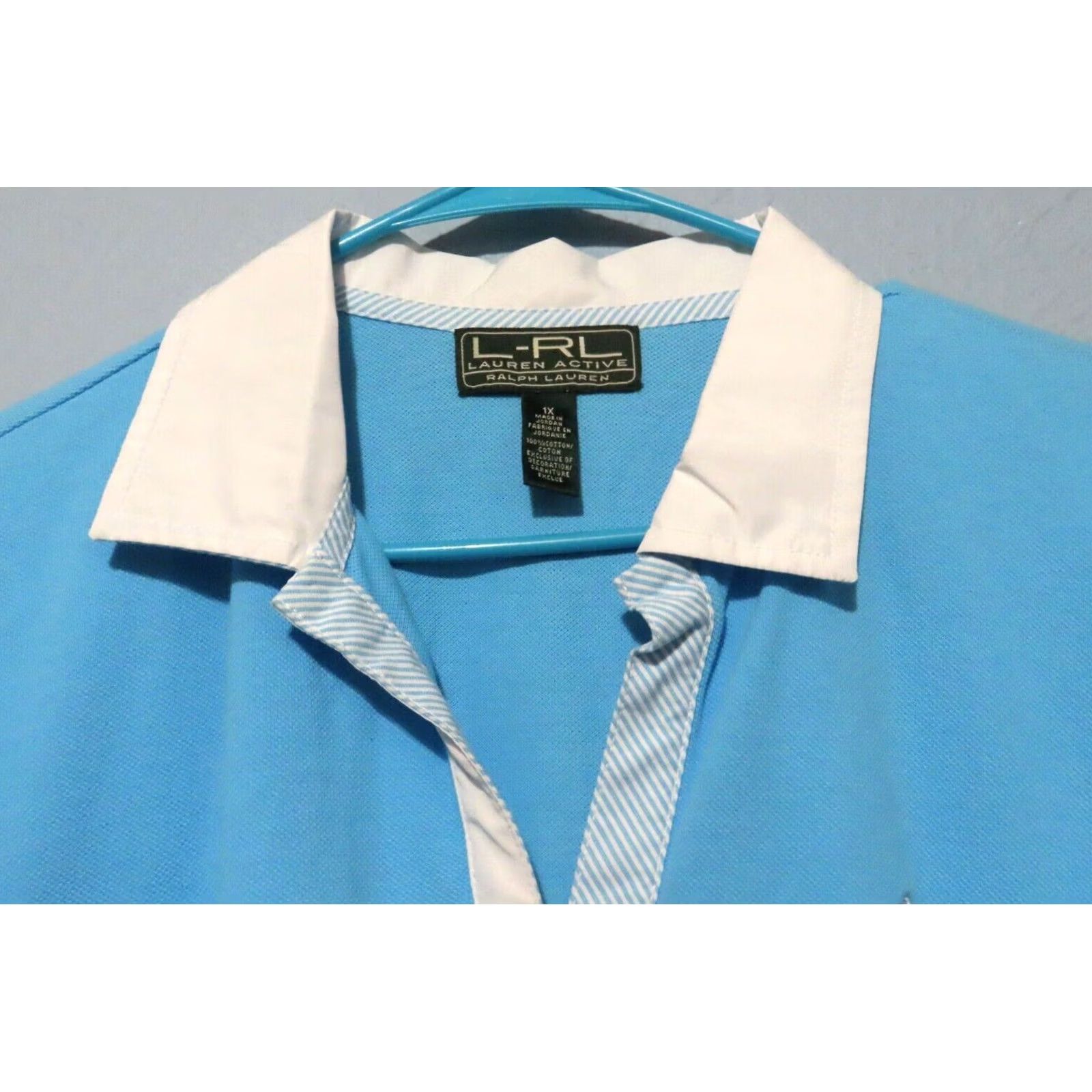 Ralph Lauren Lauren Active Polo Shirt Women V-Neck Short Sleeve Light Blue 100% Cotton XL Button Accent Shirt Size XL / US 12-14 / IT 48-50 - 7 Thumbnail