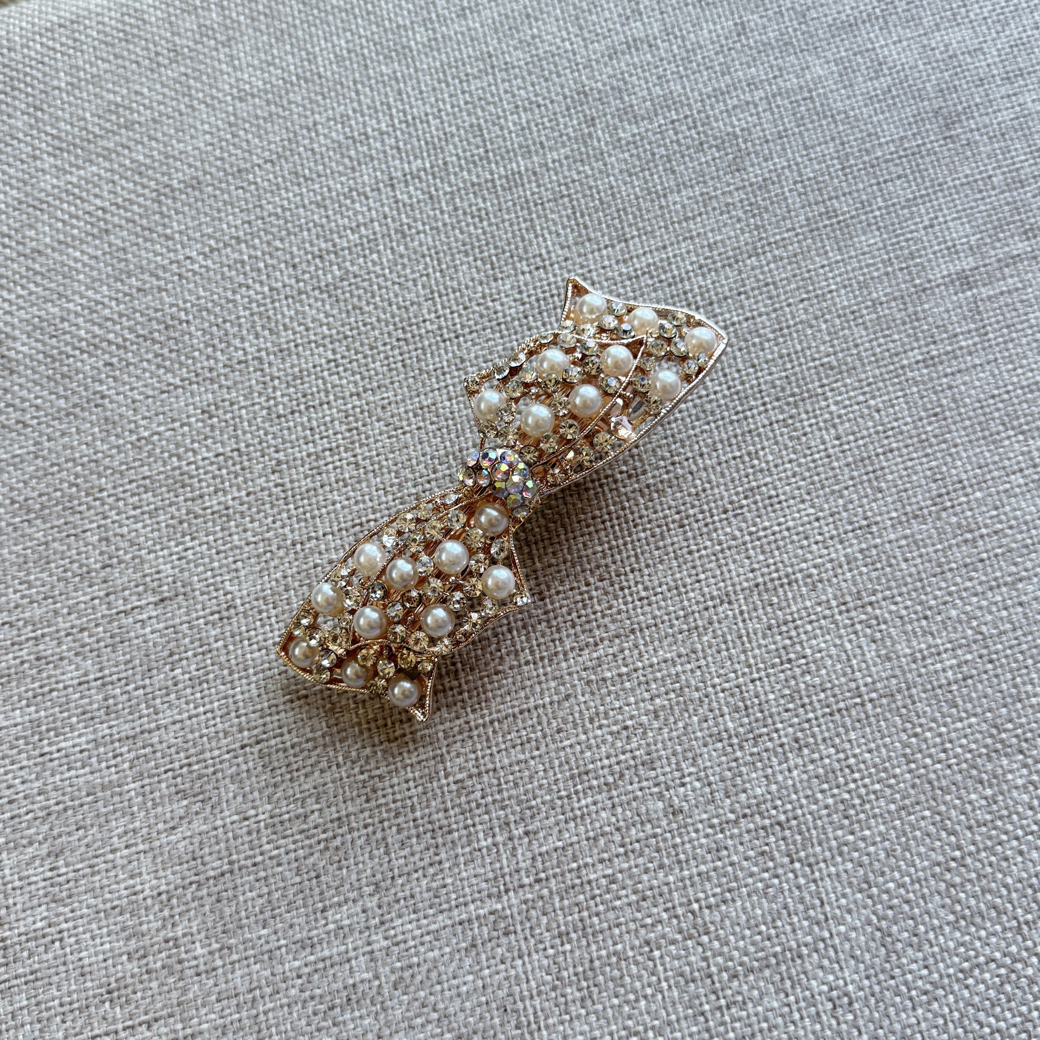 Other Gold Bow Pearl Rhinestone Hair Clip Size ONE SIZE - 2 Thumbnail