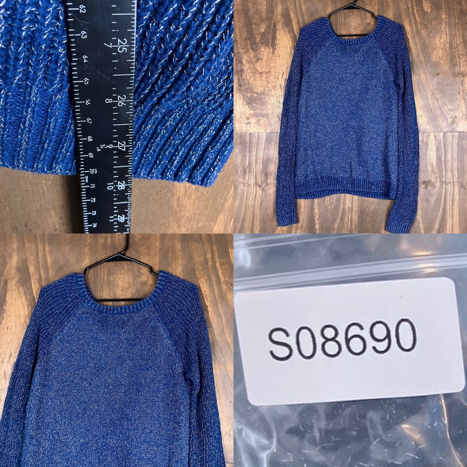 Banana Republic Banana Republic Womens Sweater Blue Metallic Heritage Knit V Neck Ribbed Small Knit Shirt Pullover Casual Womens Size S / US 4 / IT 40 - 8 Thumbnail