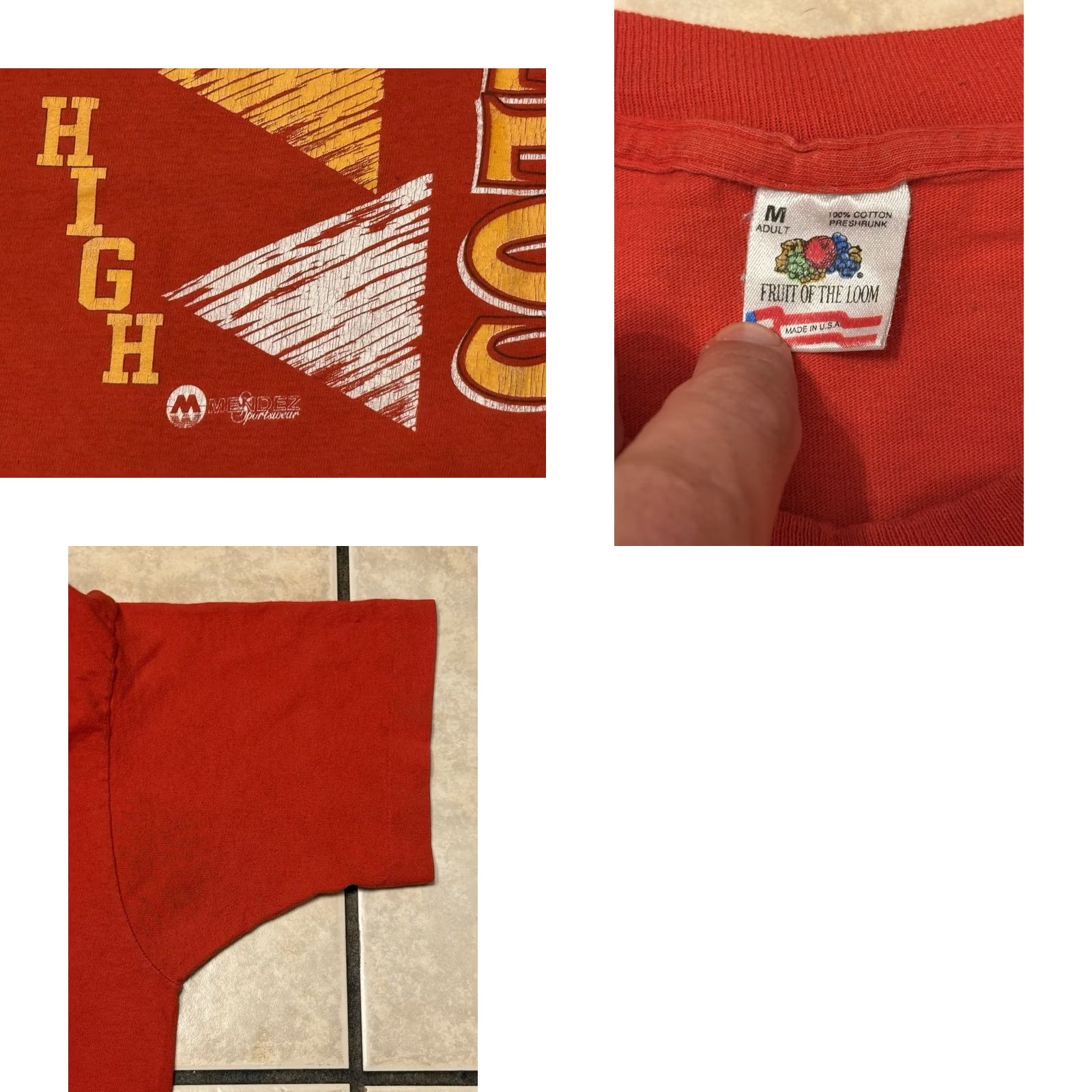 Fruit Of The Loom VINTAGE Rockville High School Armadillos Shirt M Red 90s FOTL Cotton Graphic Print Crew Neck Unisex Adults Size US M / EU 48-50 / 2 - 8 Thumbnail