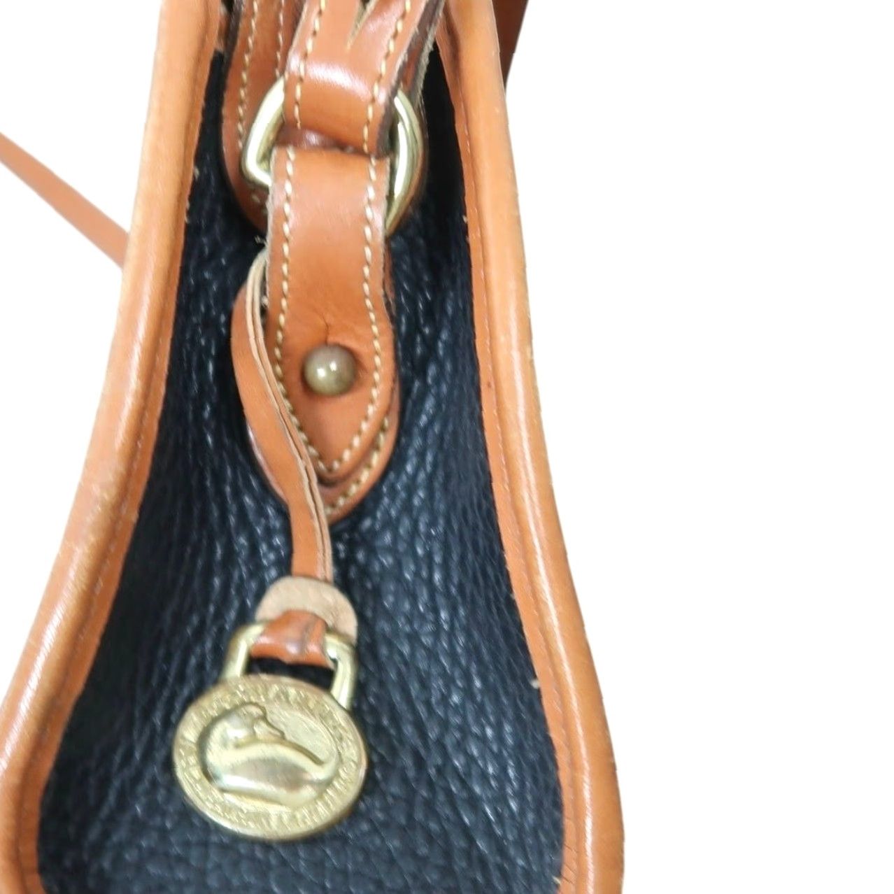 Dooney & Bourke VINTAGE Dooney & Bourke Crossbody Bag Purse Leather Black Tan Small 90s Womens Zip 11x7x3 Fans Work Casual Mens Women Girls Size ONE SIZE - 4 Thumbnail
