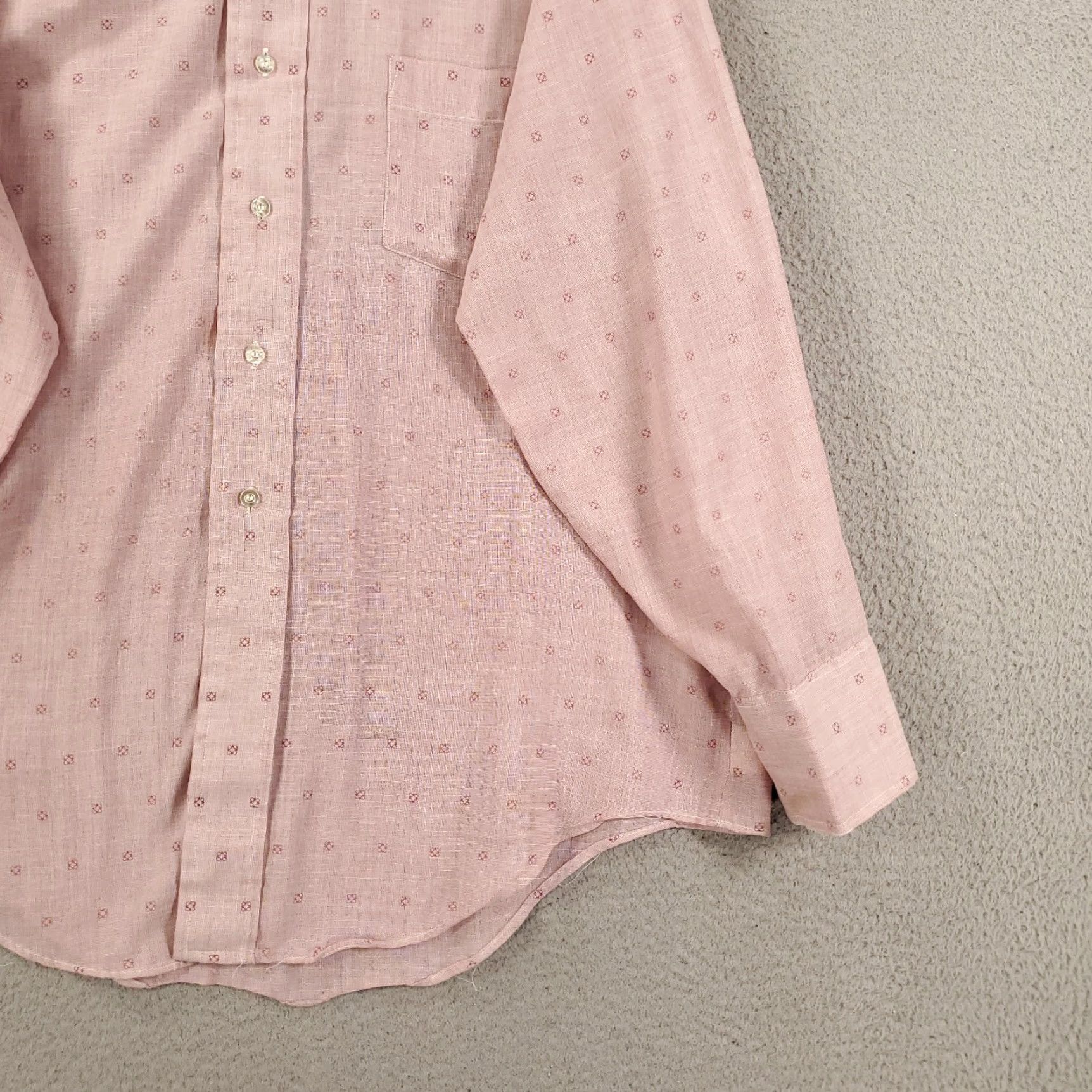 Arrow VINTAGE Arrow 70s Disco Shirt Mens L Pink Button-Up Geometric 70s Retro Classic Sheer Cotton Polyester Lightweight Breathable All Seasons Size US L / EU 52-54 / 3 - 4 Thumbnail