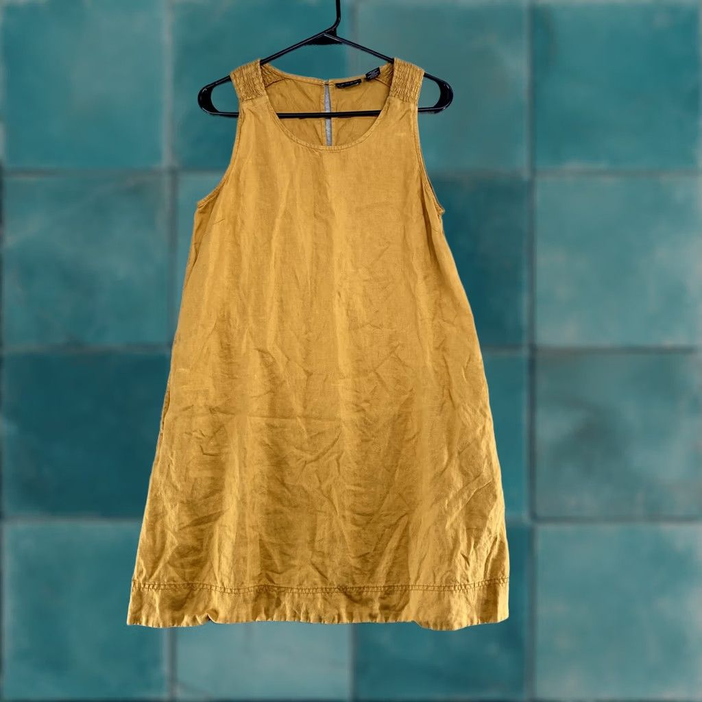 Vintage Tahari Linen Dress Womens S Mustard Sleeveless Shift Summer Capsule Layer Size S / US 4 / IT 40 - 1 Thumbnail