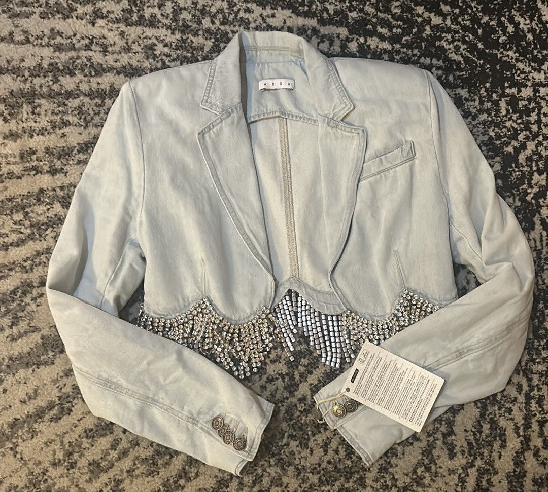 Area NYC AREA Cropped crystal-embellished denim jacket size 8 Size M / US 6-8 / IT 42-44 - 2 Thumbnail