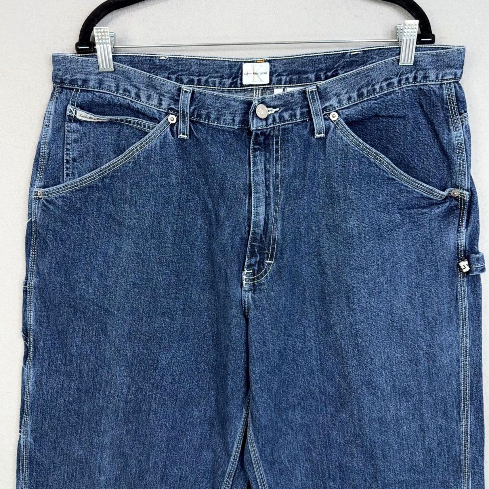 Vintage Calvin Klein Jeans Mens 38 Blue Denim Baggy Skater Carpenter Workwear Pants - 90s Vintage Size US 38 / EU 54 - 3 Thumbnail
