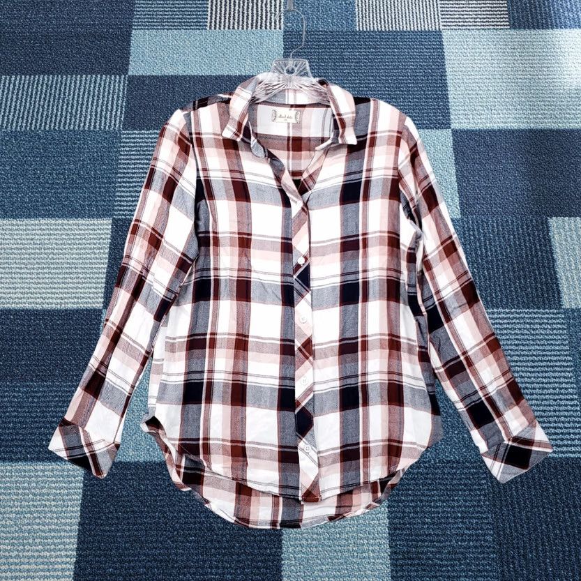 Vintage Altar'd State Shirt XS Brown White Plaid Button Up Long Sleeve Extra Small Women Size XS / US 0-2 / IT 36-38 - 1 Thumbnail