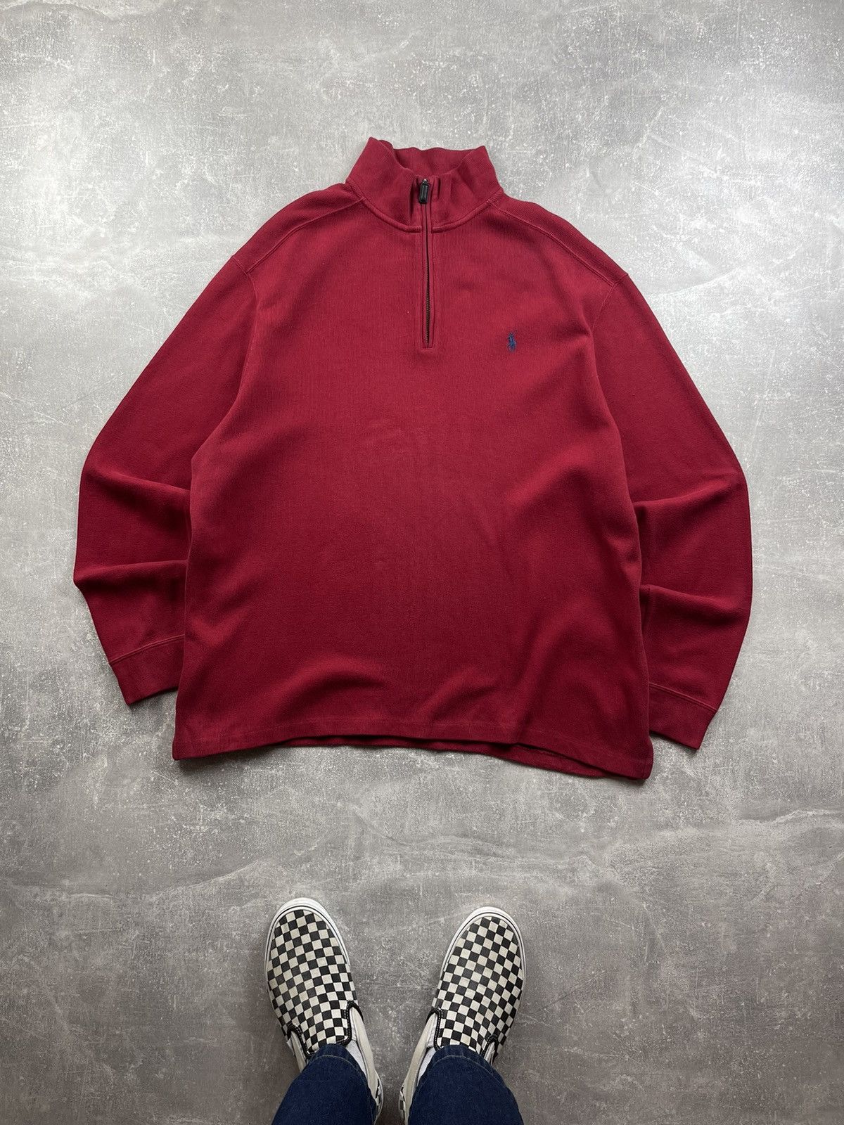 Polo Ralph Lauren × Vintage Vintage Polo Ralph Lauren Red Cotton 1/4 Zip Sweater Size US XL / EU 56 / 4 - 1 Thumbnail