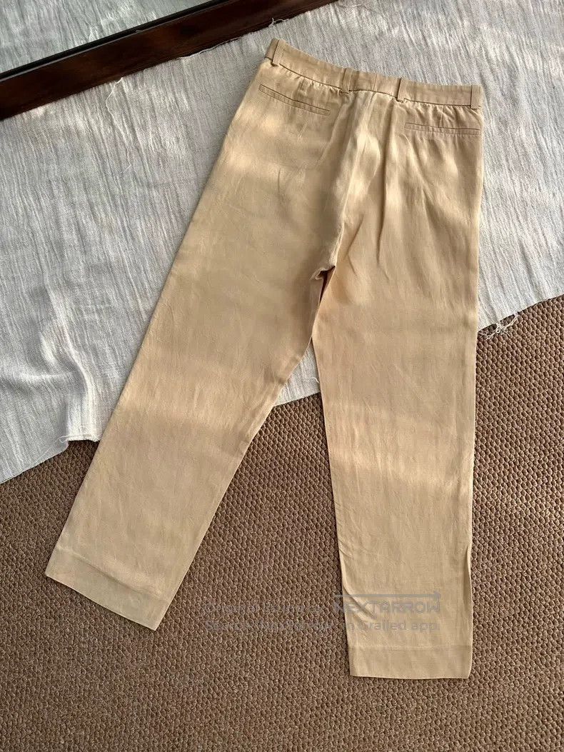 Hermes Hermes Solid Color Linen Straight Nine Pants, Khaki Size 28" / US 6 / IT 42 - 4 Thumbnail