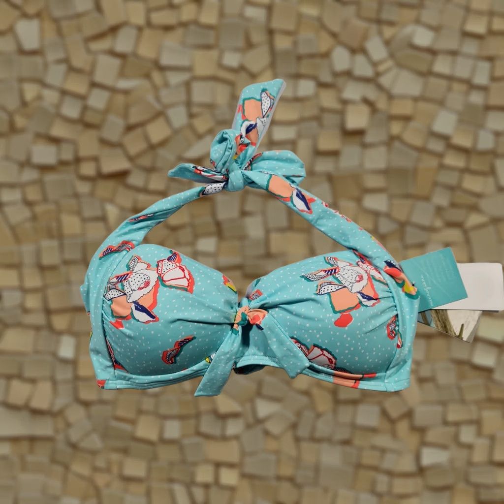 Vintage Sunseeker Womens Bikini Top Blue 12 UK Floral Padded Halter Swimming Bra EU40 Beach VINTAGE? Size XL / US 12-14 / IT 48-50 - 1 Thumbnail