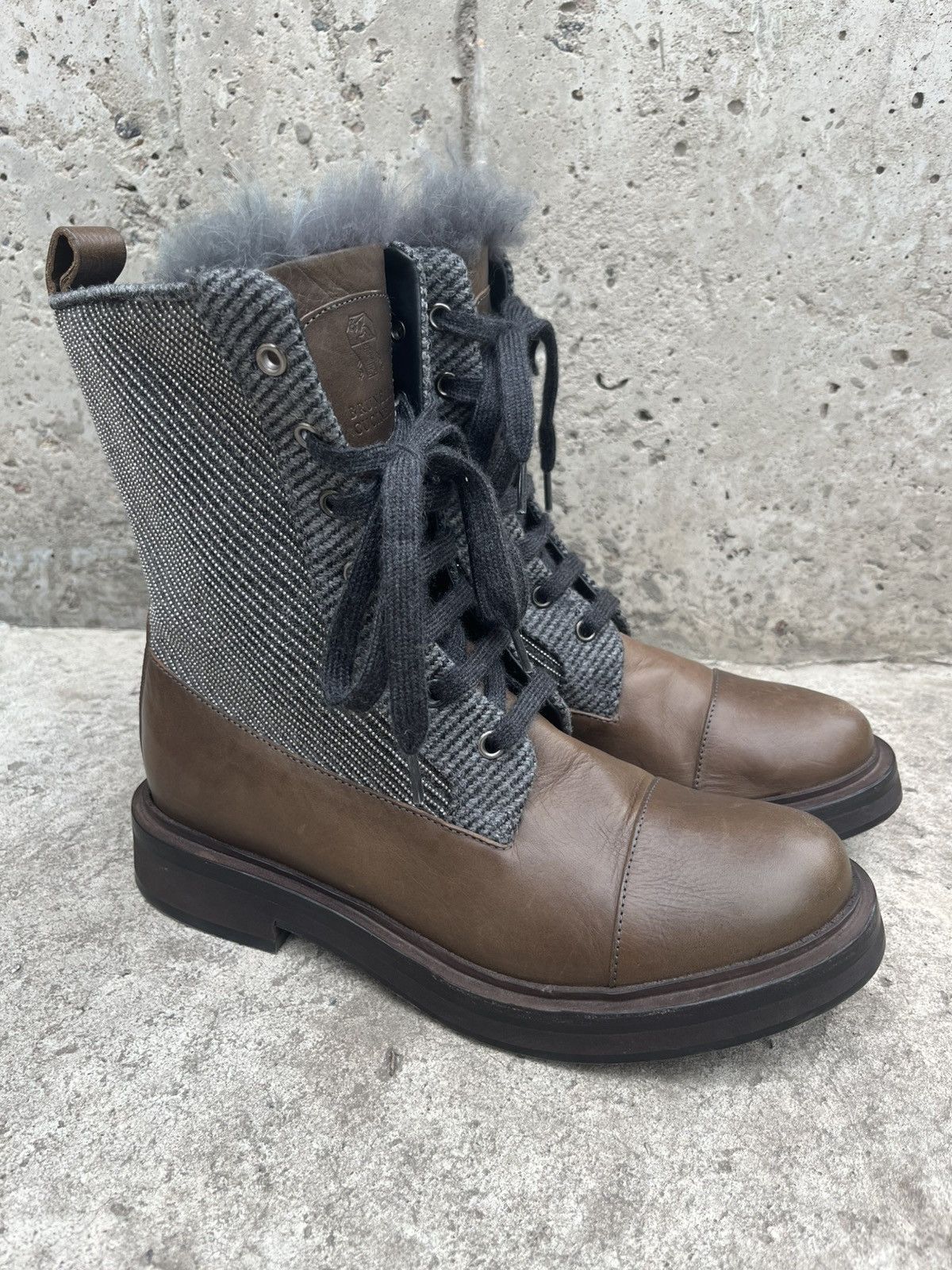 Brunello Cucinelli Brunello Cucinelli Leather Ankle Fur Boots with Monili Trim Size US 8.5 / IT 38.5 - 1 Thumbnail