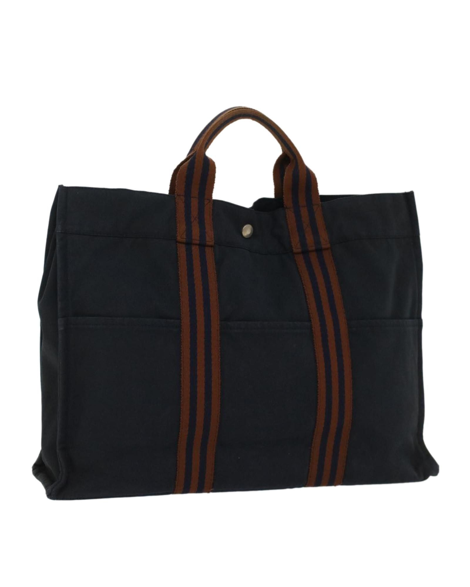 image of Hermes Navy Brown Cotton Tote Bag, Women's