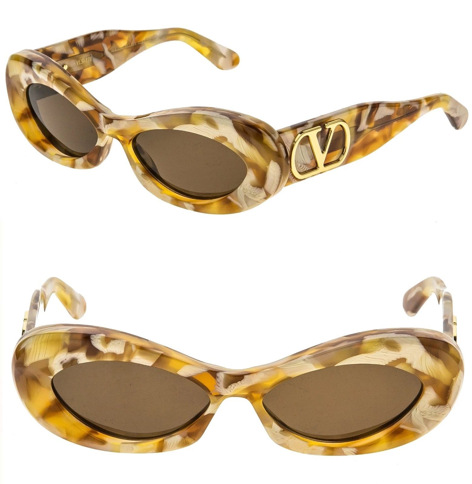 Valentino VALENTINO VLS178 Marble Gold Narrow Oval VLS 178D Sunglasses Size ONE SIZE - 1 Thumbnail
