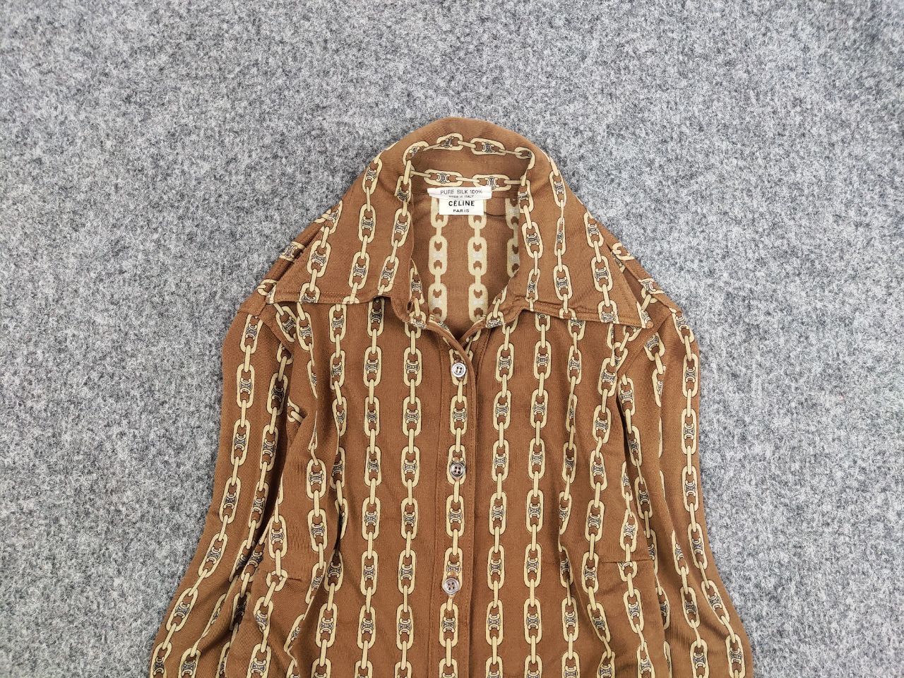 Celine Vintage 70's Celine Pure Silk Monogram Logo Blouse Shirt Size M / US 6-8 / IT 42-44 - 7 Thumbnail