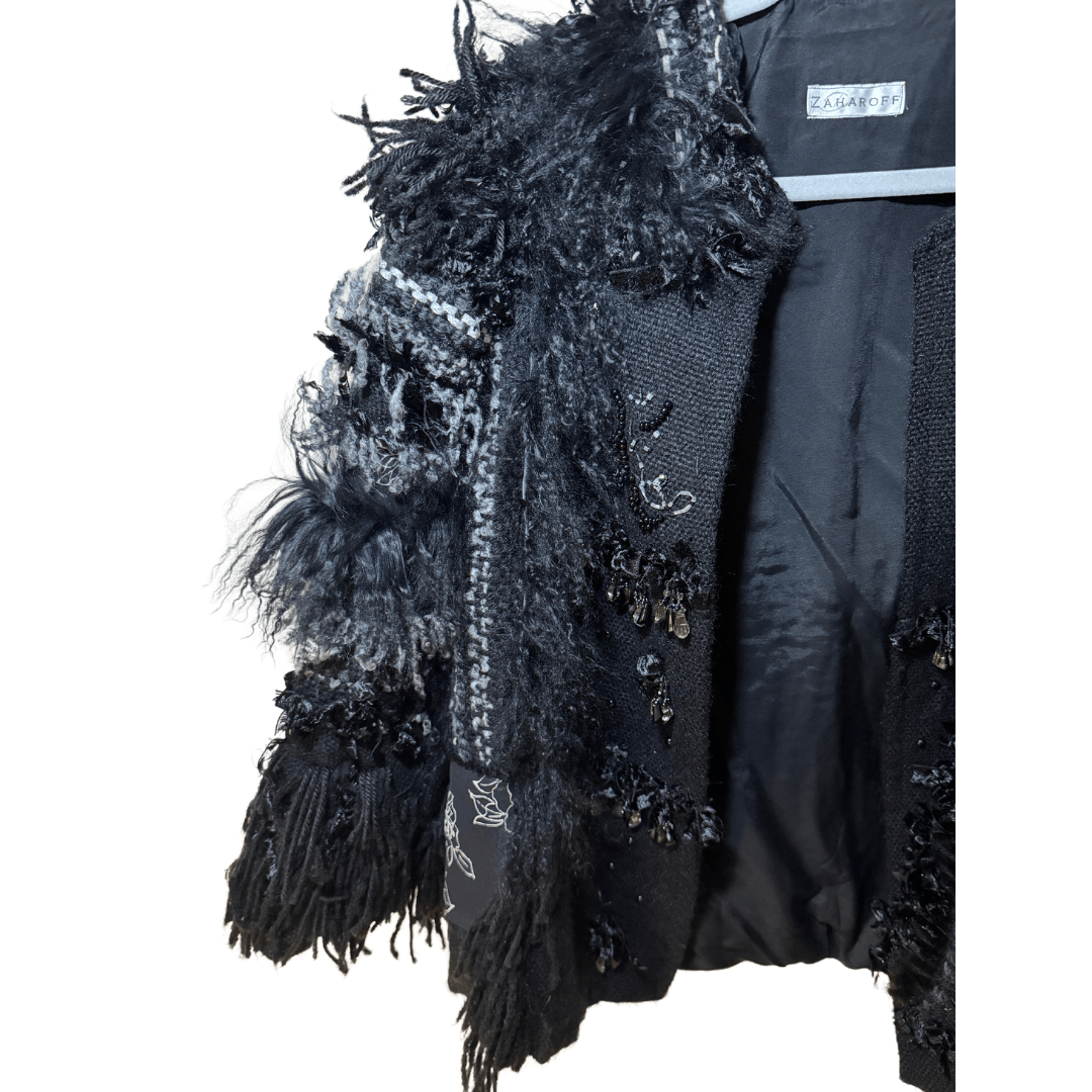 Zara Zaharoff Women's Jacket with Fur Stripes and embellishments Size L / US 10 / IT 46 - 4 Thumbnail
