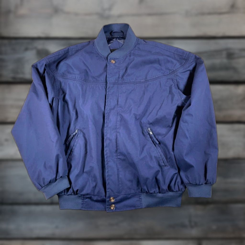 Vintage VINTAGE Bomber Jacket 80s Preppy Blue L Men Regular Zip Pockets Band Collar Full Zip Pockets Size US L / EU 52-54 / 3 - 1 Thumbnail