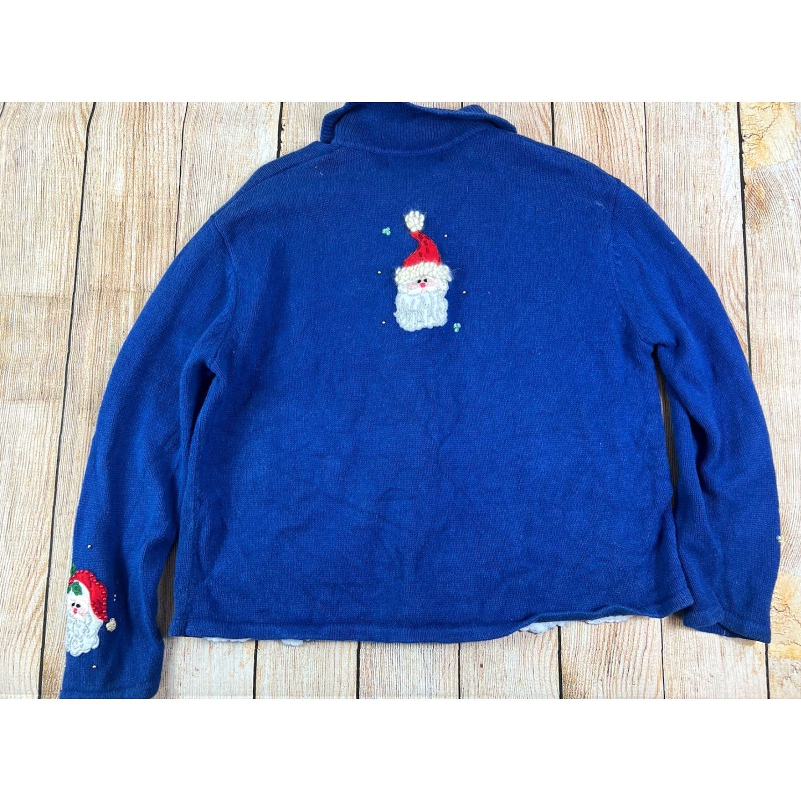 Vintage VINTAGE Heirloom Collectibles Christmas Santa Claus Blue Zip Cardigan Sweater XL Women Regular Size XL / US 12-14 / IT 48-50 - 2 Thumbnail