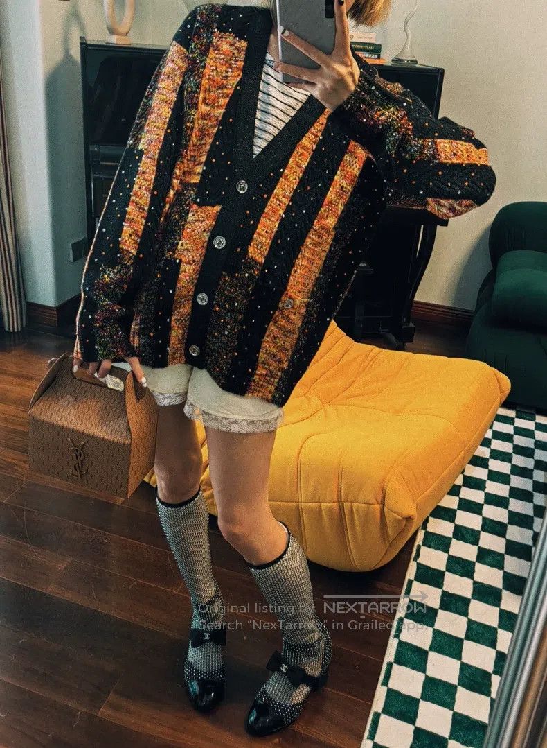 Chanel Chanel 23A Dakar Orange Black Diamond Cardigan coat Size XXS / US 00 / IT 34 - 8 Thumbnail
