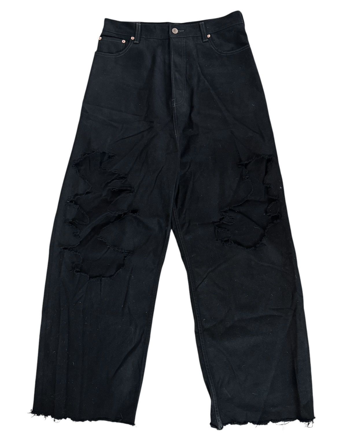 Balenciaga Balenciaga Boxer Baggy Black Runway Rare Destroyed Denim Size US 33 - 1 Thumbnail