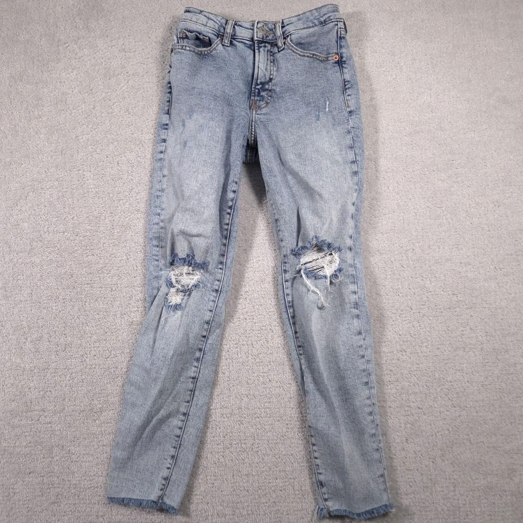 Old Navy Old Navy Jeans Womens 0 Blue High Rise OG Straight Distressed Ripped Knees Denim Size 25" / US 0 / IT 36 - 2 Thumbnail