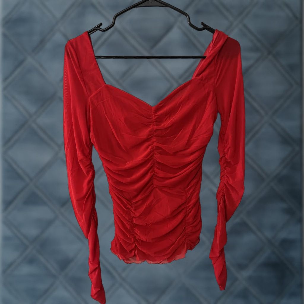 Shein SHEIN Women Red Long Sleeve Peplum Blouse Small Zip Closure Size S / US 4 / IT 40 - 1 Thumbnail