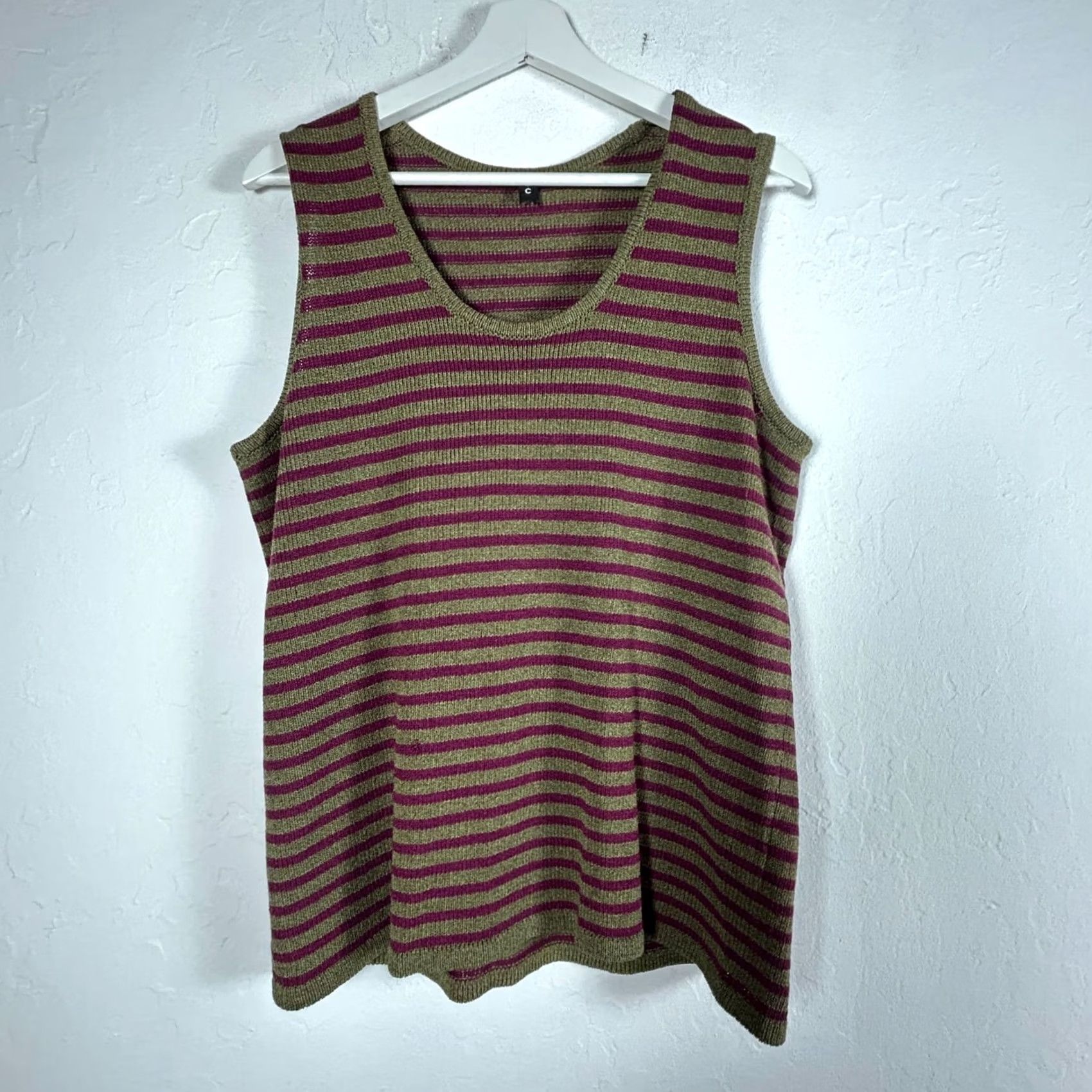 Vintage M.C Womens Wool Rayon Blend Scoop Neck Striped Knit Tank Top Green/Purple Casual Shirt Womens M Green Striped Wool Rayon Tank 90s style (no) Size M / US 6-8 / IT 42-44 - 2 Thumbnail