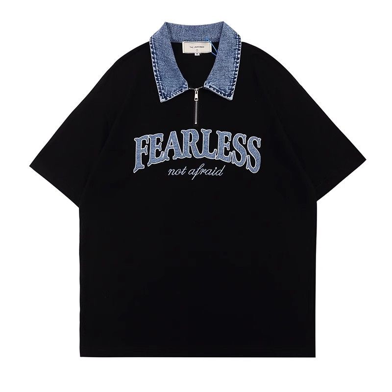 Japanese Brand × Vintage Men's ins high street letter patch lapel loose polo shirt Size US M / EU 48-50 / 2 - 1 Thumbnail