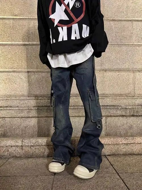 Japanese Brand × Jean Vintage multi-pocket straight-leg cargo baggy jeans Size US 32 / EU 48 - 2 Thumbnail