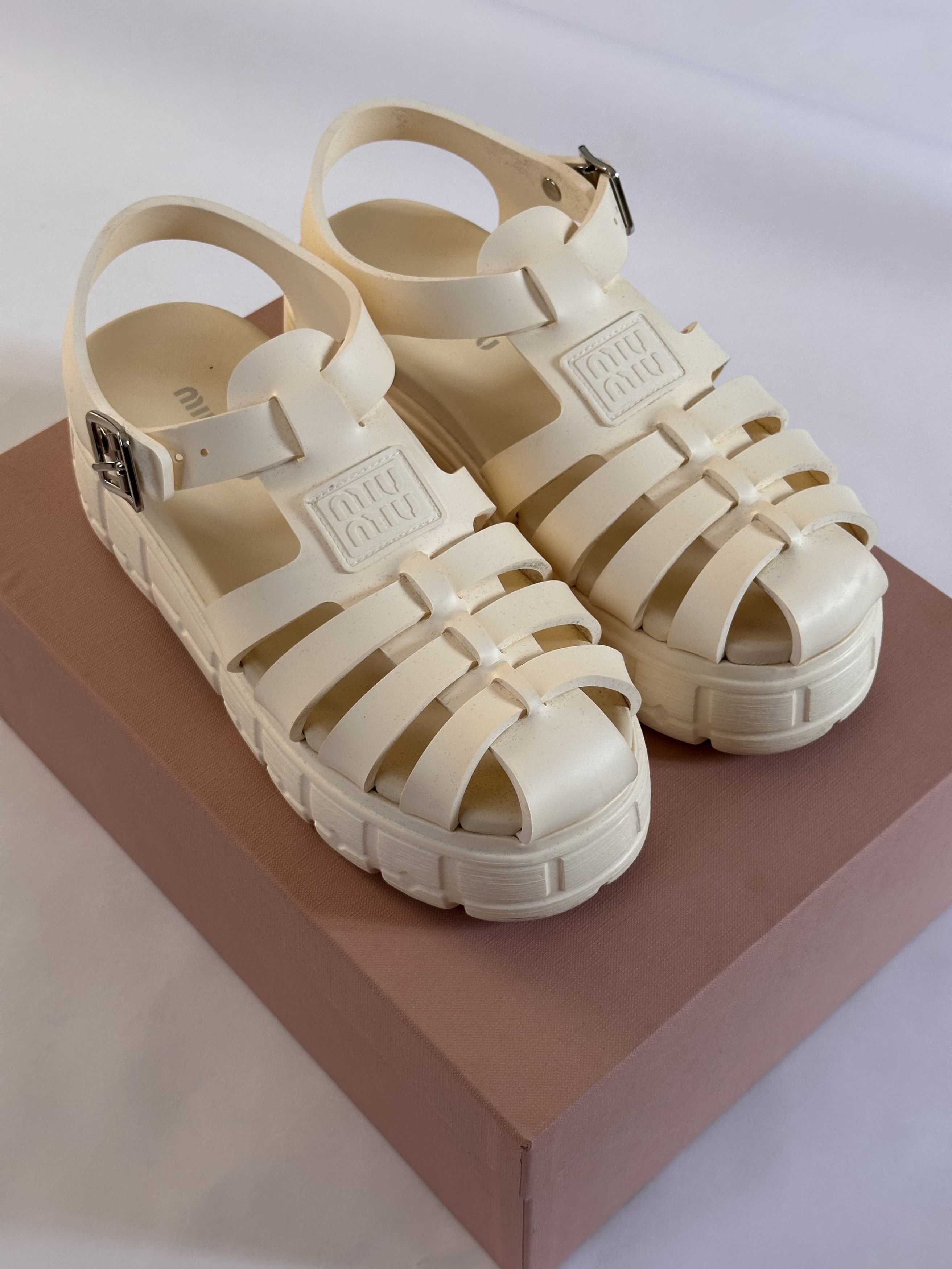 Miu Miu Miu Miu cream platform sandals Size US 9 / IT 39 - 1 Thumbnail