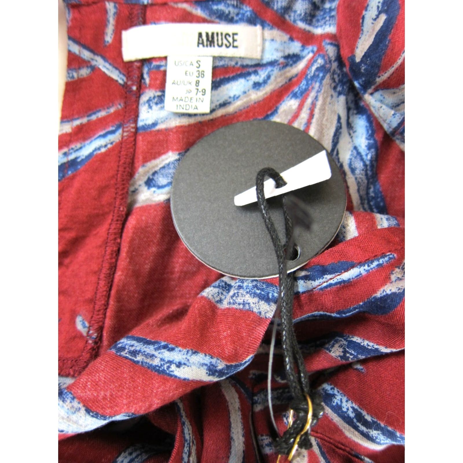 Vintage Amuse Society Jumpsuit V-Neck Floral Wide-Leg Pocket S NWT Red Blue Rayon One-Piece Women’s Small Size 28" / US 6 / IT 42 - 3 Thumbnail