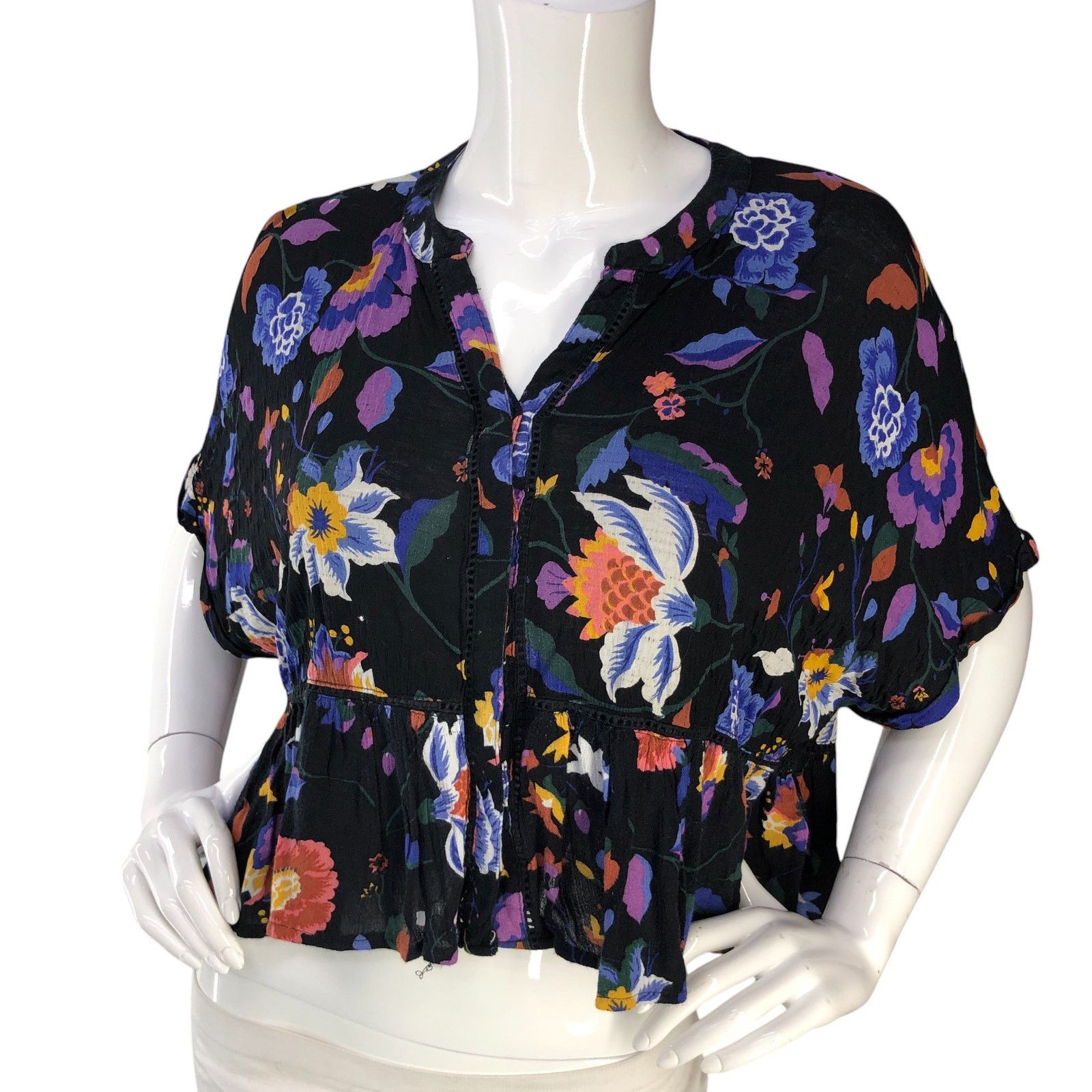 Anthropologie Anthropologie Sz XXSP Top Josie Dolman Sleeve V Neck Floral Size XXS / US 00 / IT 34 - 1 Thumbnail