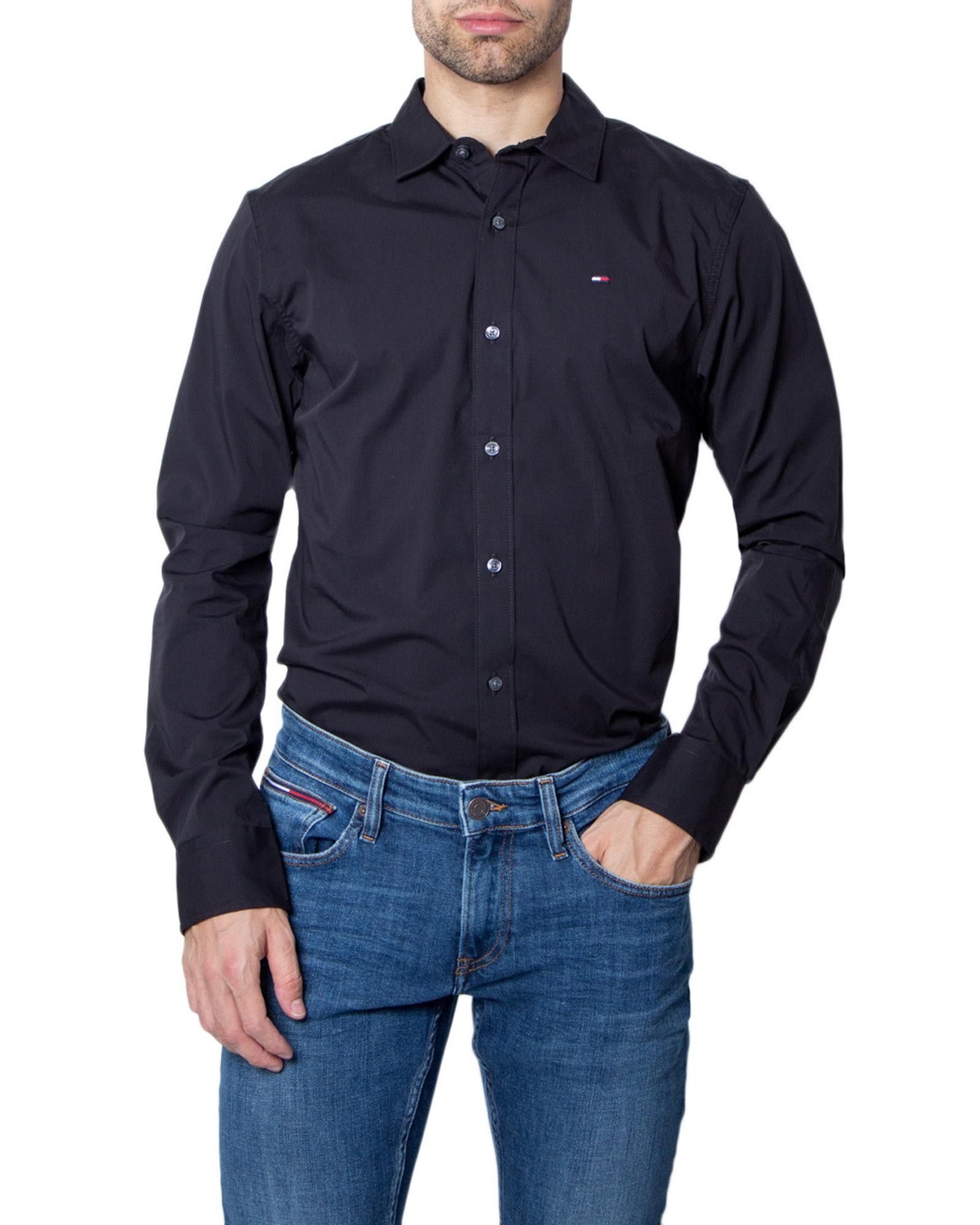 image of Tommy Hilfiger Print Long Sleeve Shirt in Black, Men's (Size Small)