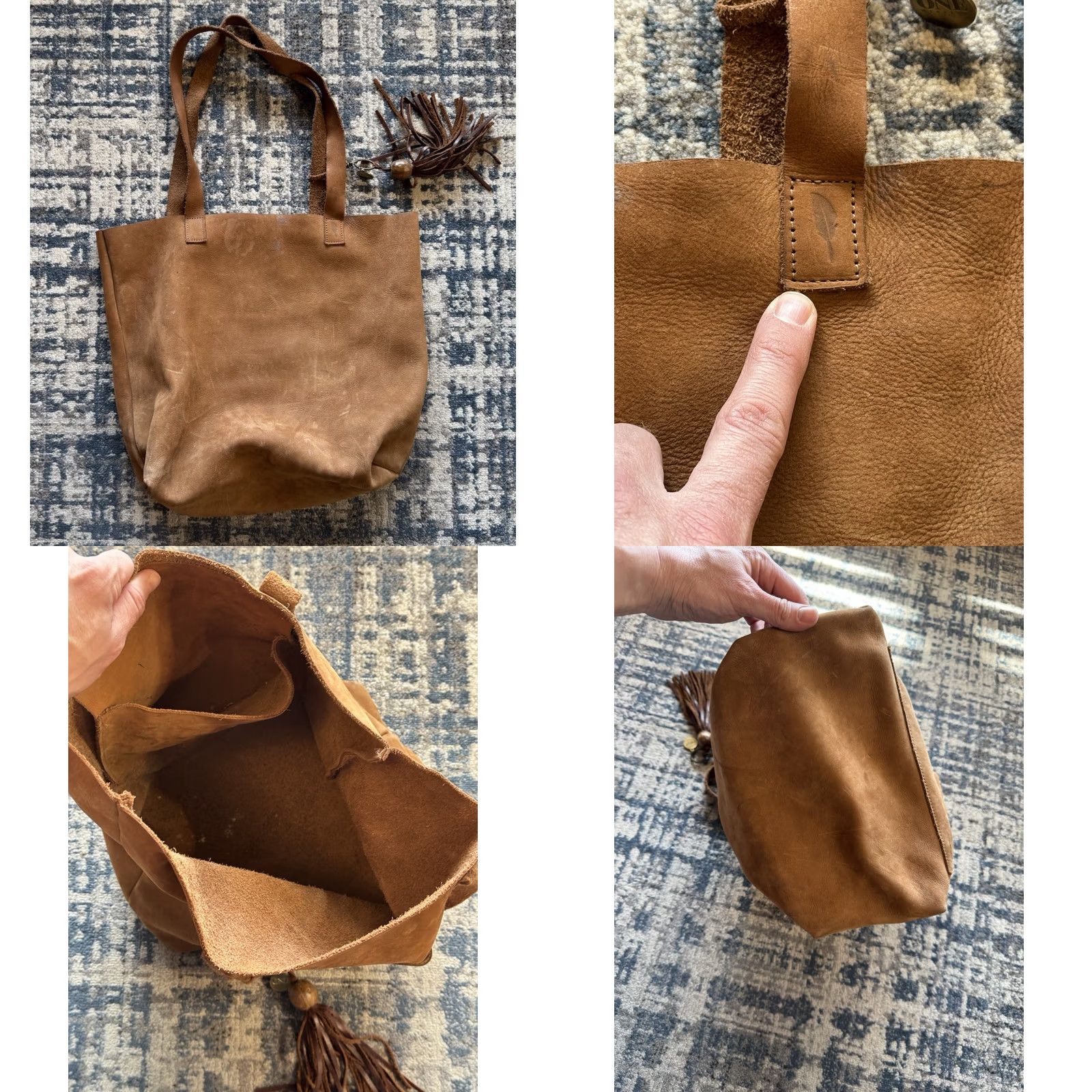 Vintage One Mission Mercantile Tote Bag Brown Nubuck Leather Yasmina Large Woman Womens Bag Square 16x14x5 Casual Designer Size ONE SIZE - 8 Thumbnail