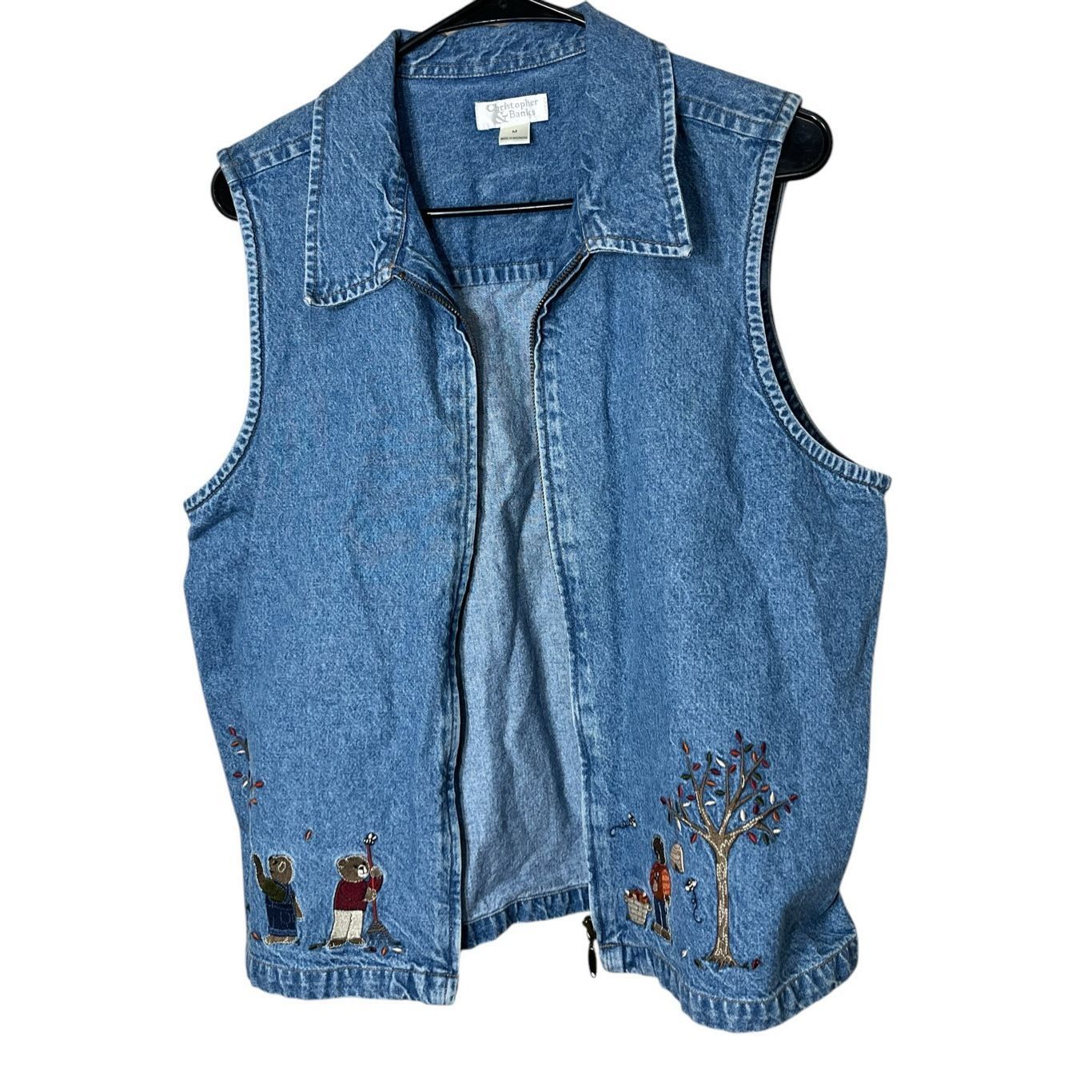 Other Vintage Christopher & Banks Denim Zipper Vest Bear Bees Embr Size M / US 6-8 / IT 42-44 - 9 Thumbnail