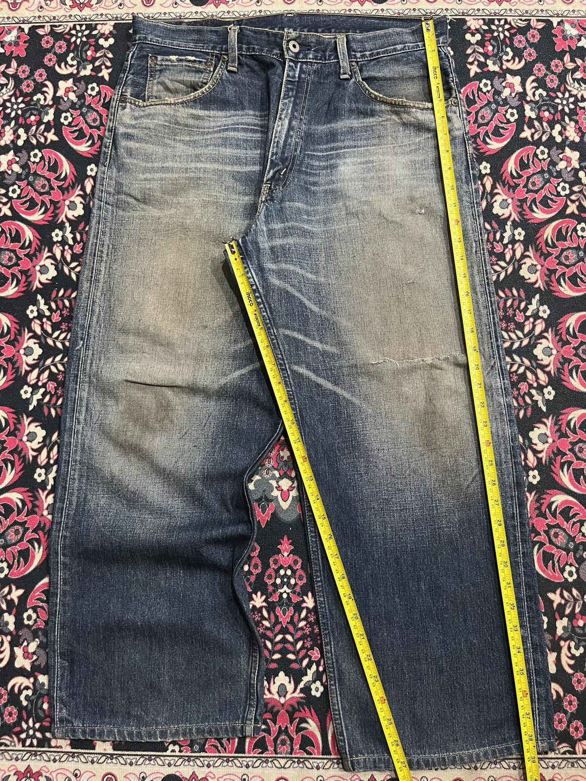 Levi's Y2K Levi’s 504 Dark Blue Faded Washed Distressed Baggy Jeans Size US 36 / EU 52 - 12 Thumbnail