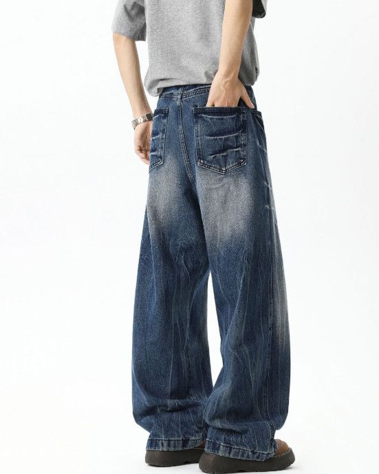 Vintage Washed Lightning Men's Streetwear Curved-Leg Jeans Size US 32 / EU 48 - 3 Thumbnail