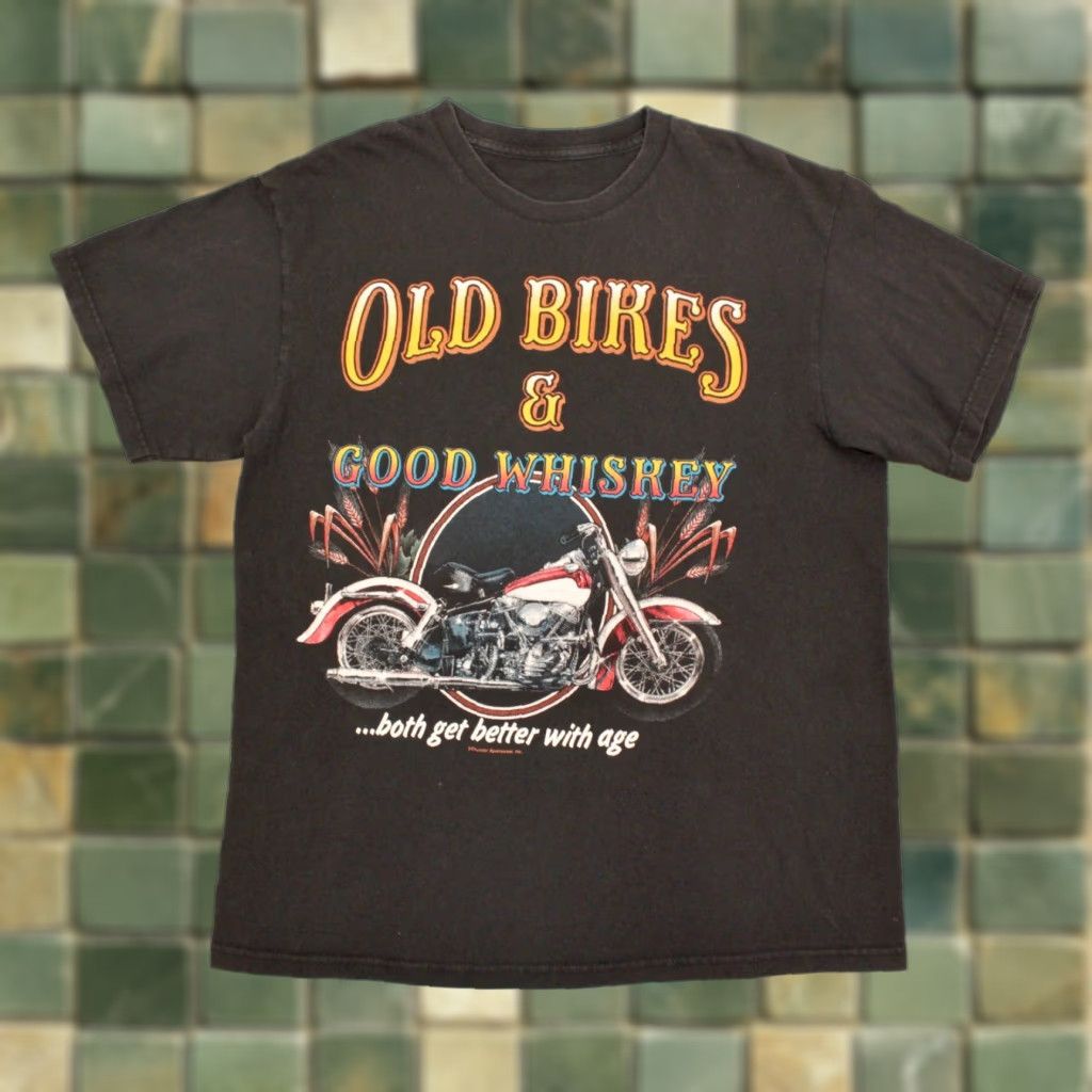 Vintage VTG Harley Davidson Tshirt 80s 90s Old Bikes & Good Whiskey Men L Black Graphic Tee Medium Size US M / EU 48-50 / 2 - 1 Thumbnail