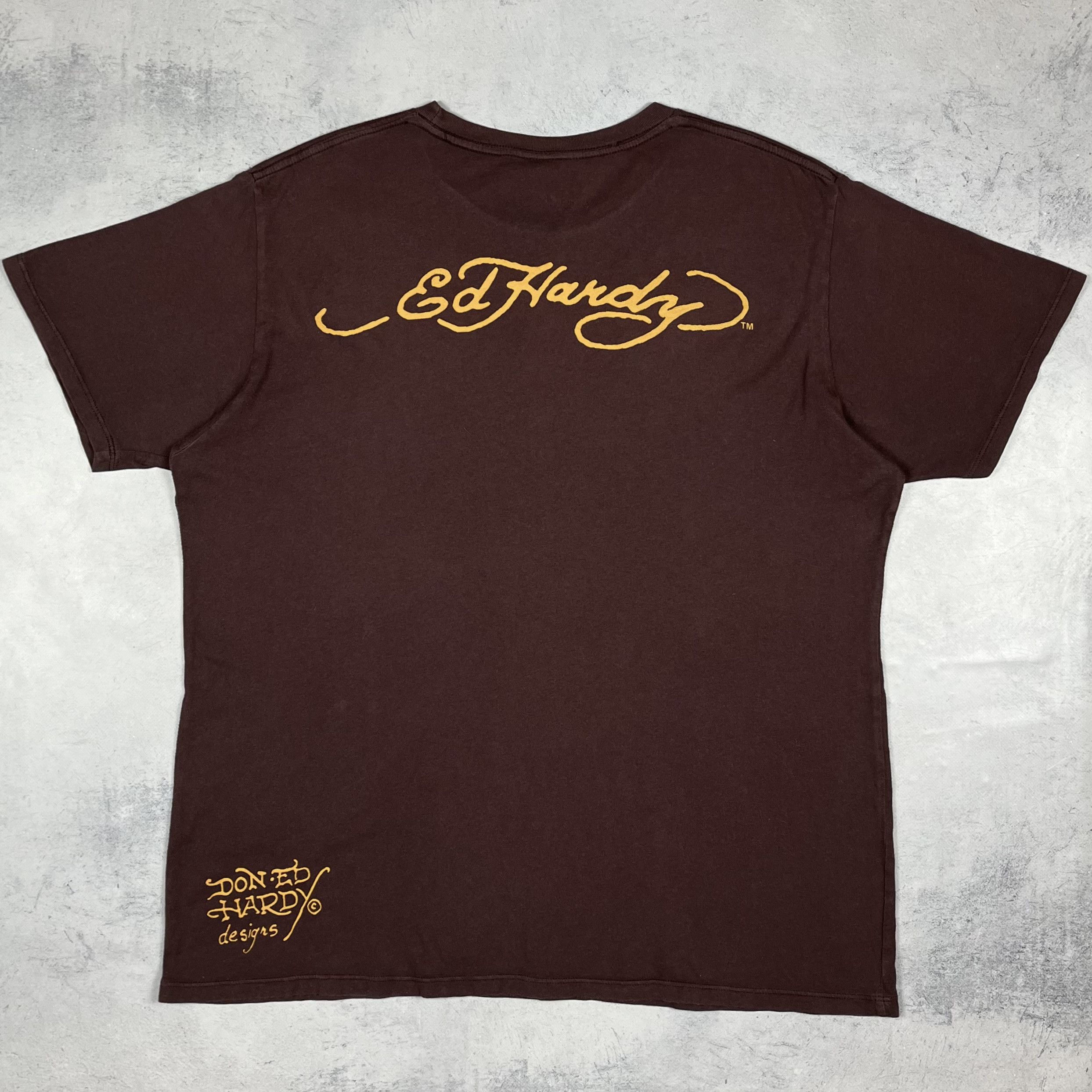 Ed Hardy Vintage Ed Hardy Y2K Skulls Big Logo Brown T Shirt 00’s Size US XL / EU 56 / 4 - 11 Thumbnail