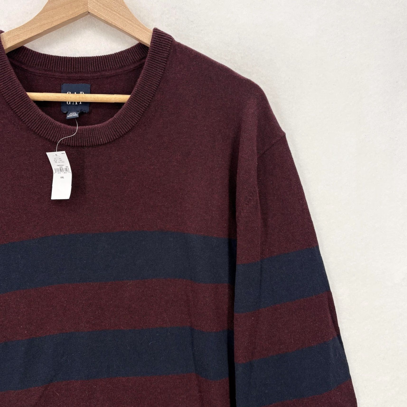Gap Gap Mainstay Crew Sweater Mens 2XL Red Navy Striped Cotton Knit Pullover NWT Size US XXL / EU 58 / 5 - 2 Thumbnail