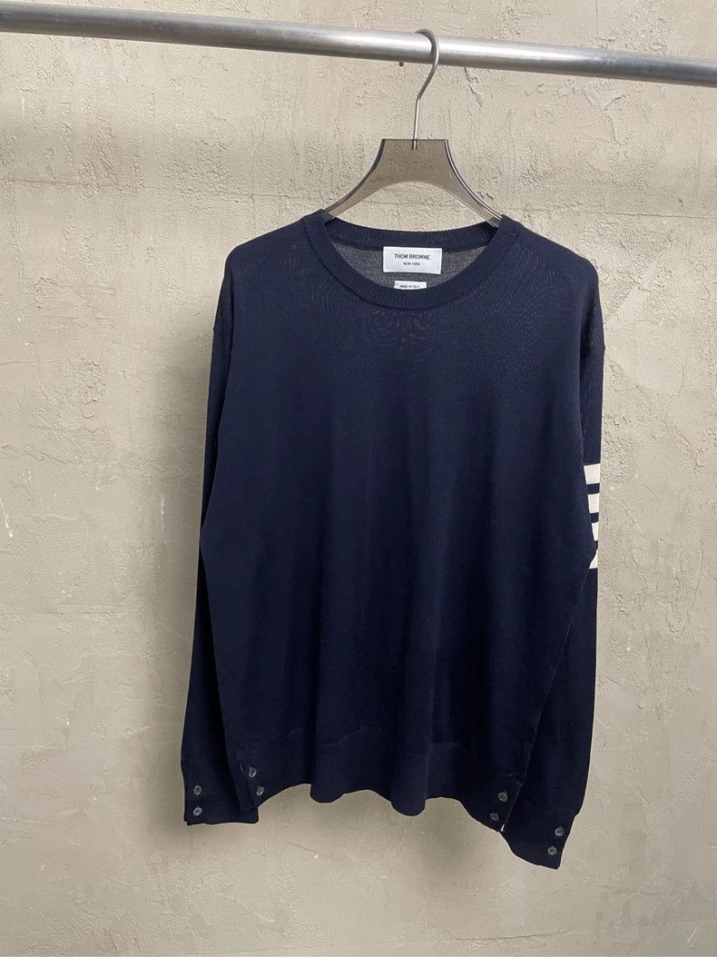 Thom Browne Thom browne Dark blue four-striped wool round-neck sweater Size US XL / EU 56 / 4 - 1 Thumbnail