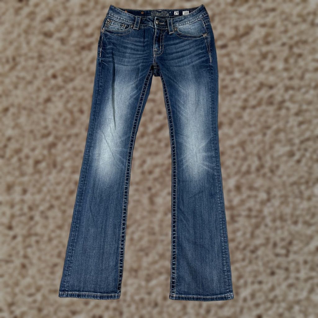 Miss Me Miss Me Women Jeans Blue Denim Bootcut 29 Pockets Embroidered Western Stretch Cotton Denim Bling Vintage No Size 29" - 1 Thumbnail